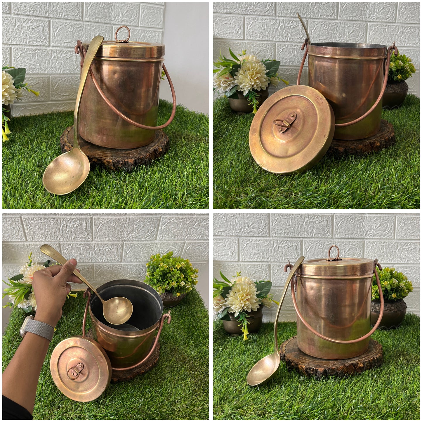 Brass Dabba With Ladle by Bombay Antiques - Antique Storage Box