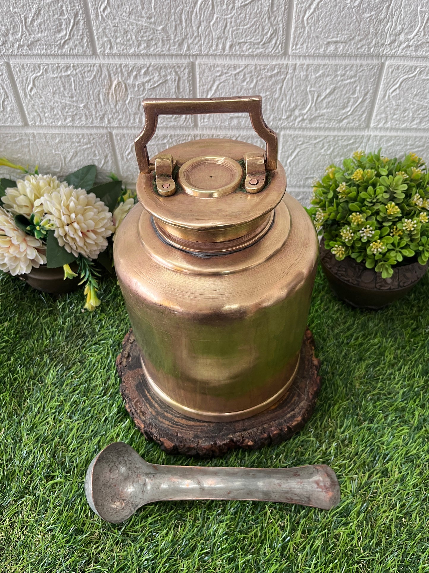 Brass Cannister With Lid And Ladle - Antique Storage Item