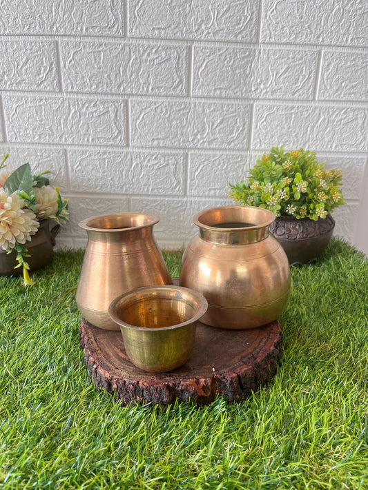 Brass kalash In Pair - Antique Brass lota pair with Glass set