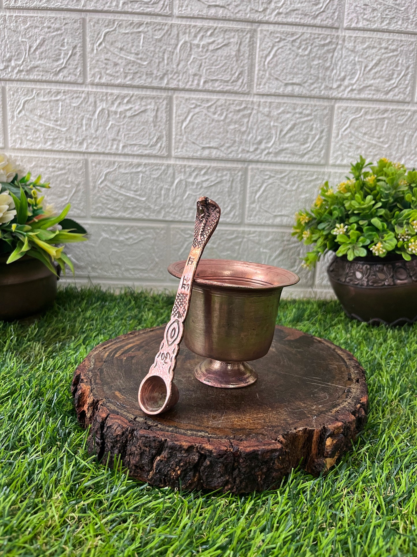 Bronze Cup With Copper Spoon - Panchpatra Set