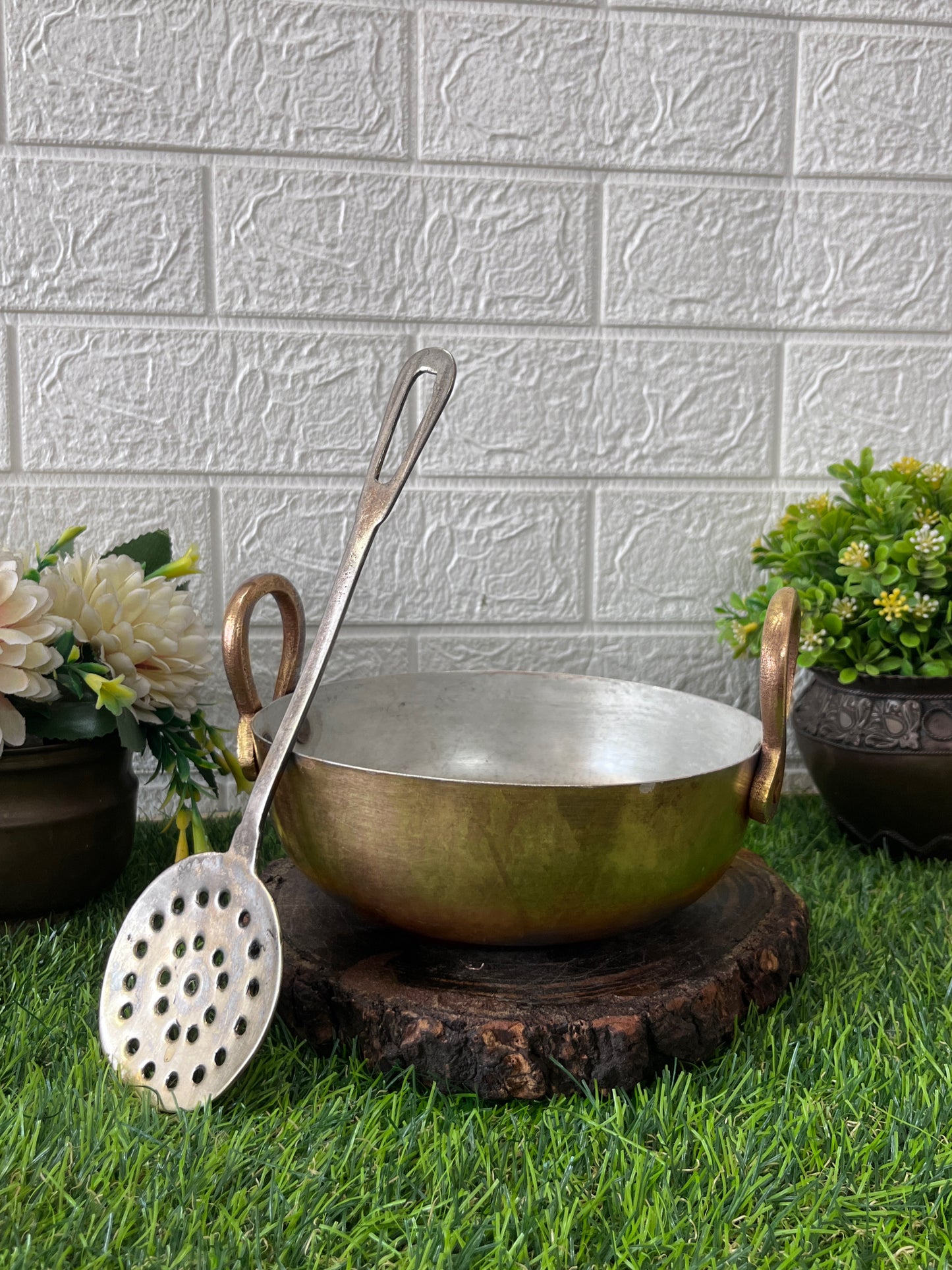 Brass Kadai With Ladle - Antique Cookware