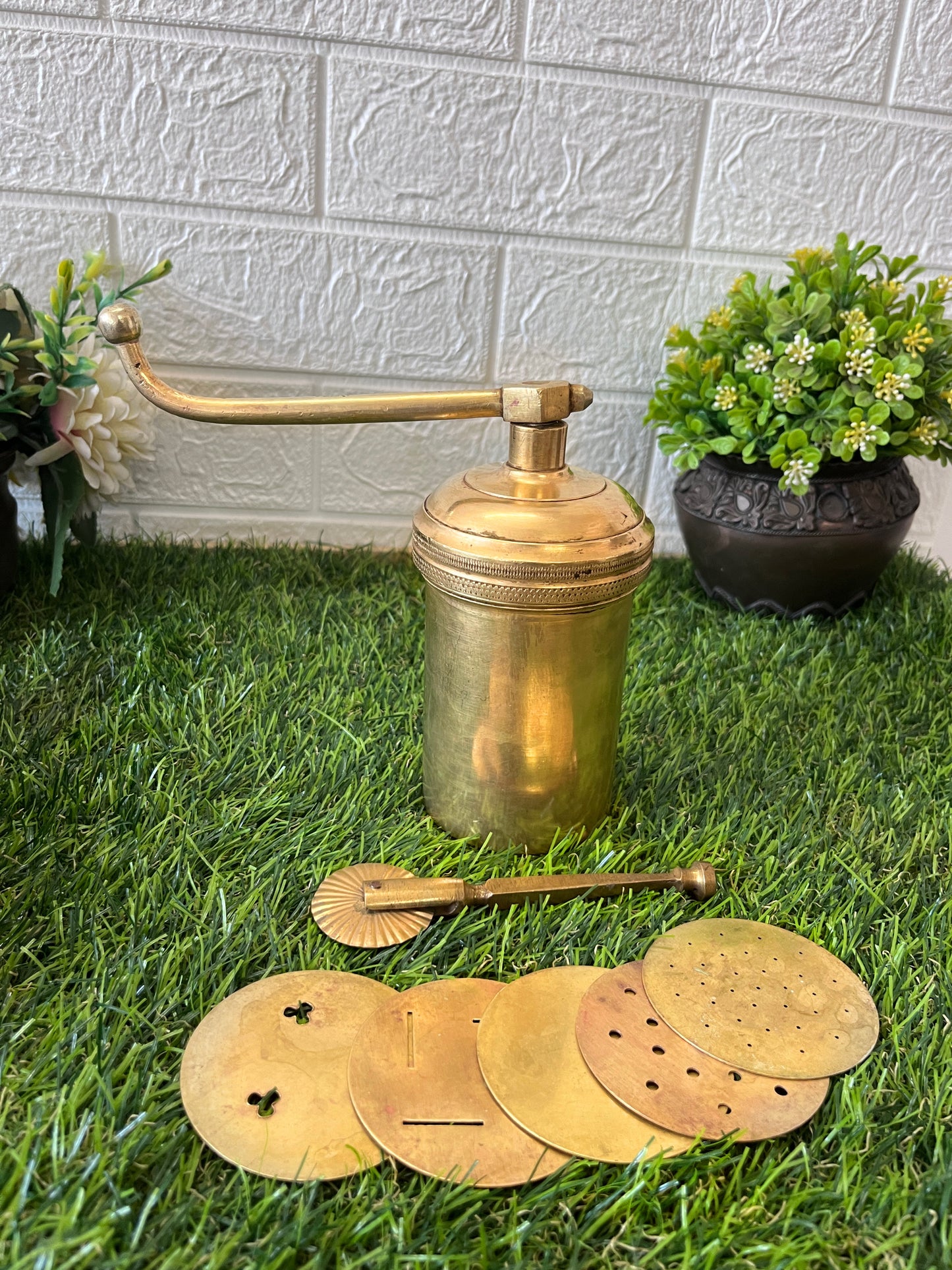 Brass Chakali Maker With Dough Cutter - Antique item