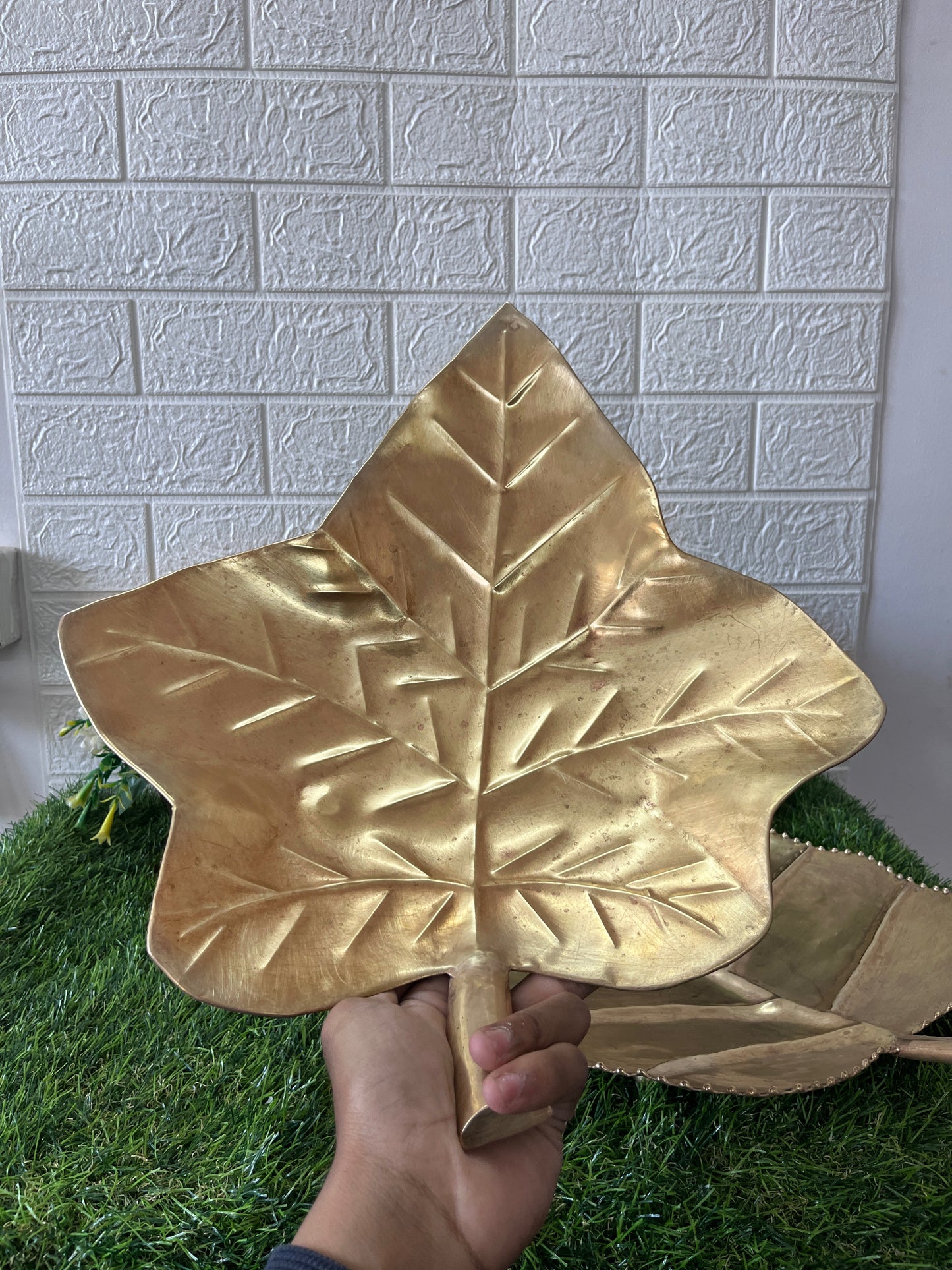 Big Brass Leaf Trays In Pair - Antique Serving Item