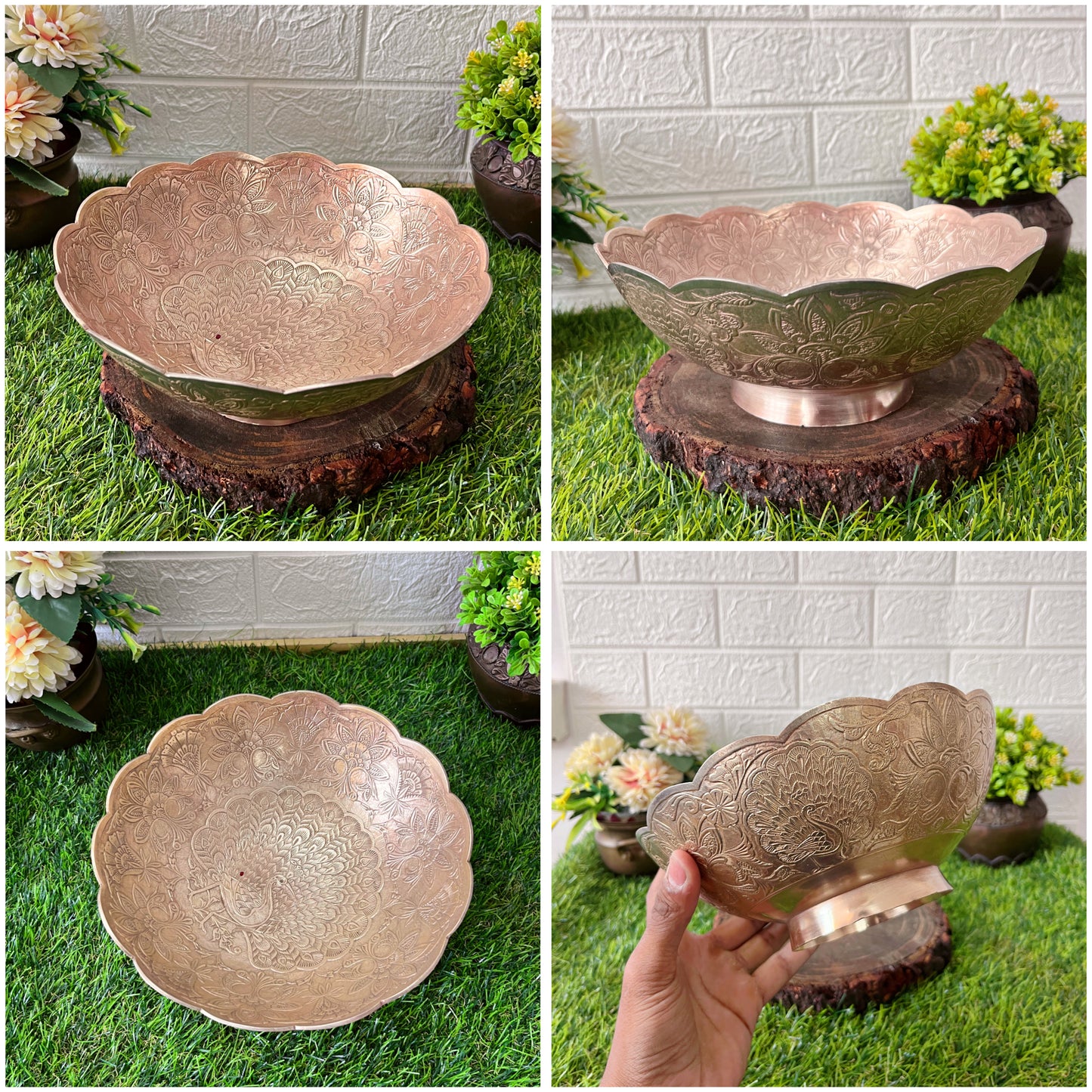 Brass Engraved Fruit Bowl - Antique Serving Item