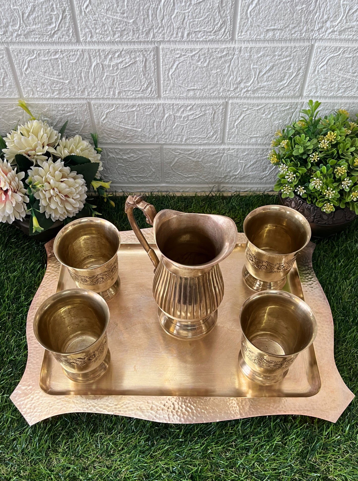 Brass Refreshment Set - Antique Jug & Glass Set