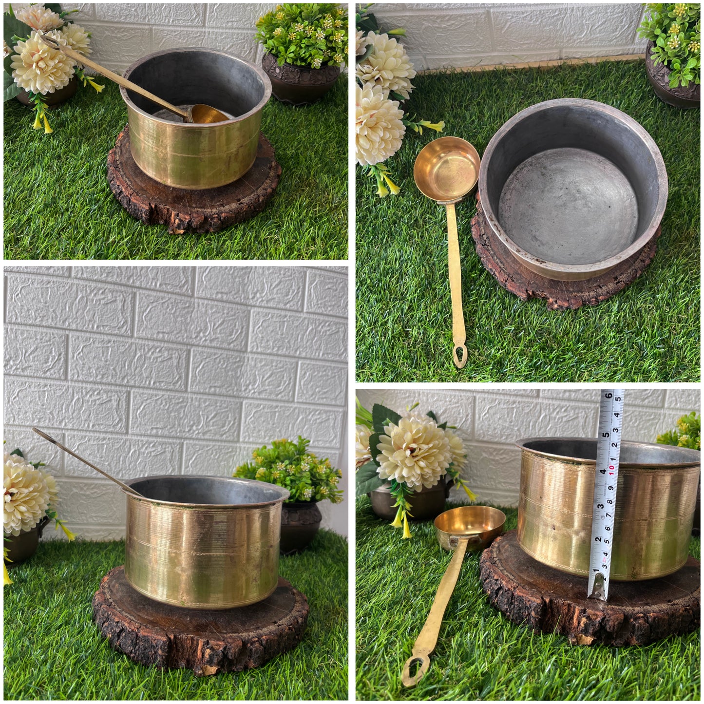 Brass Cooking Bowl & Ladle by Bombay Antiques - Antique Brass Patila