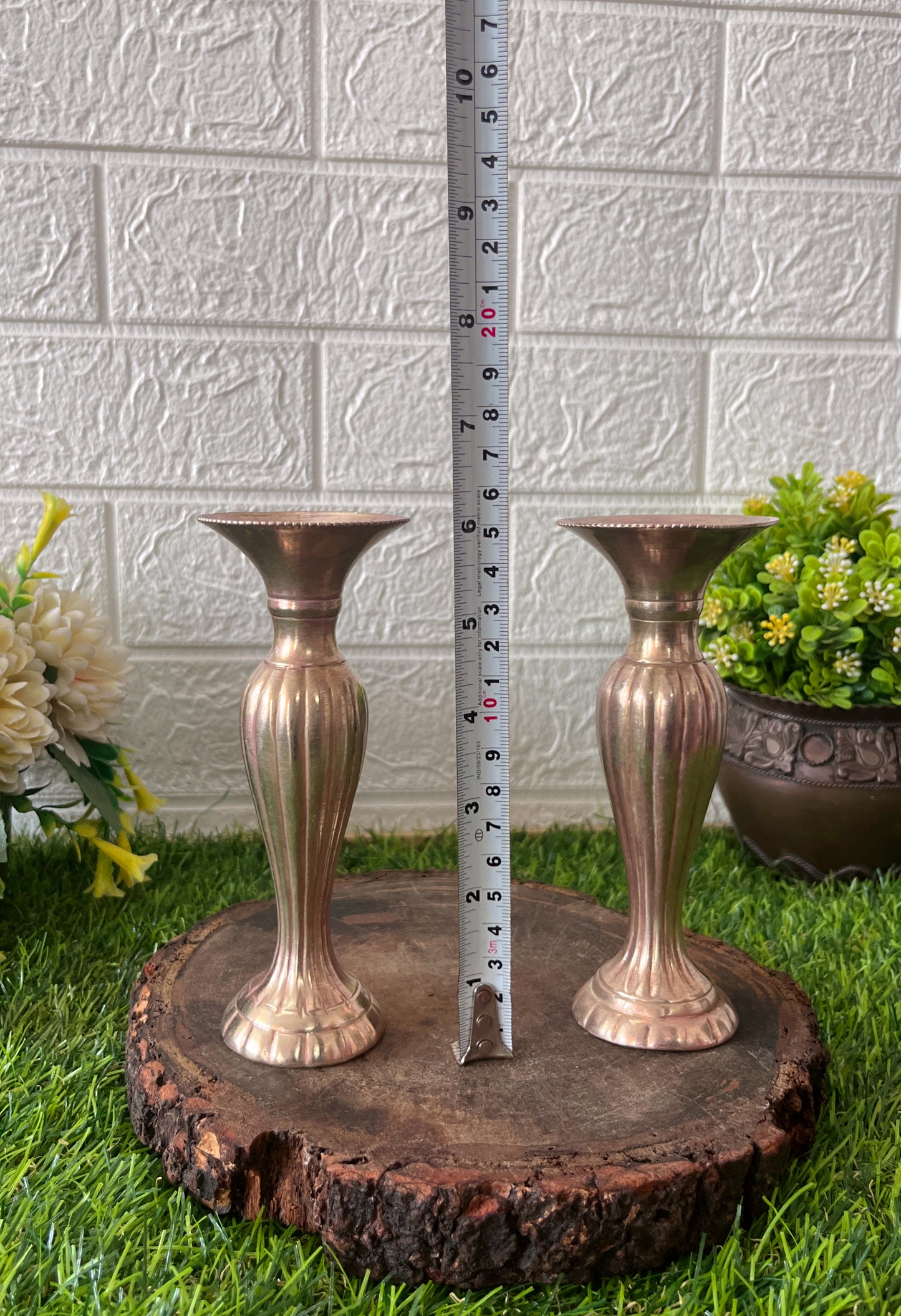 Brass Flower Vase In Pair - Antique Small Phooladaan In Pair