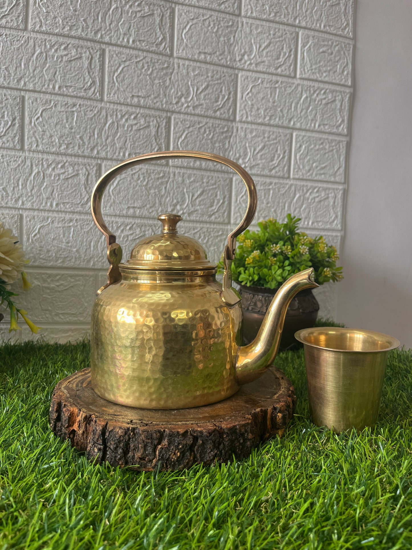 Antique Brass Kettle With Glass