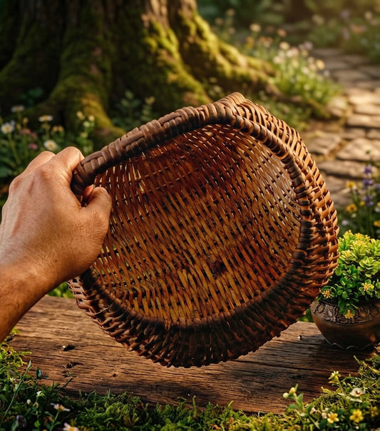 Antique Wooden Light Cane Big Basket