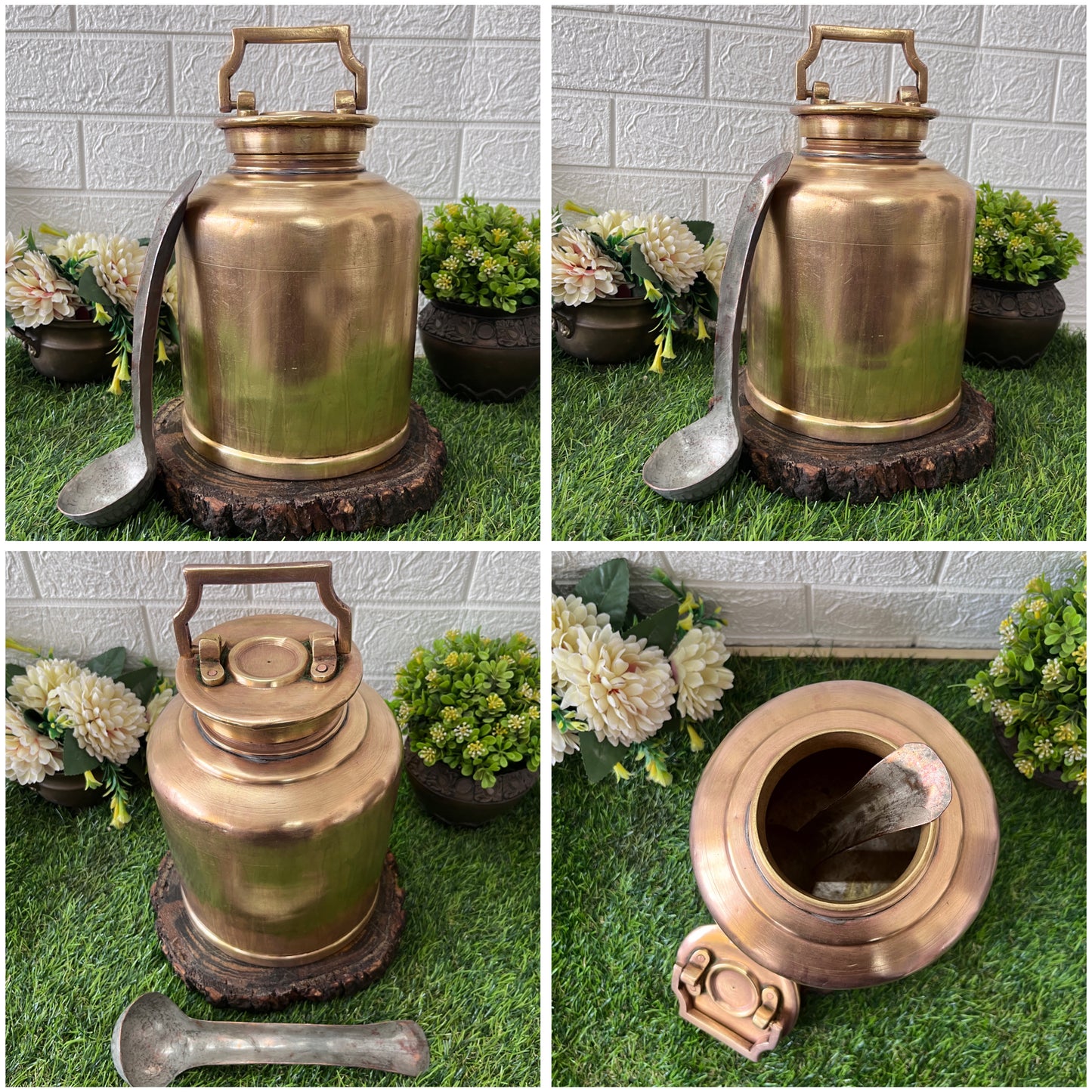 Brass Cannister With Lid And Ladle - Antique Storage Item