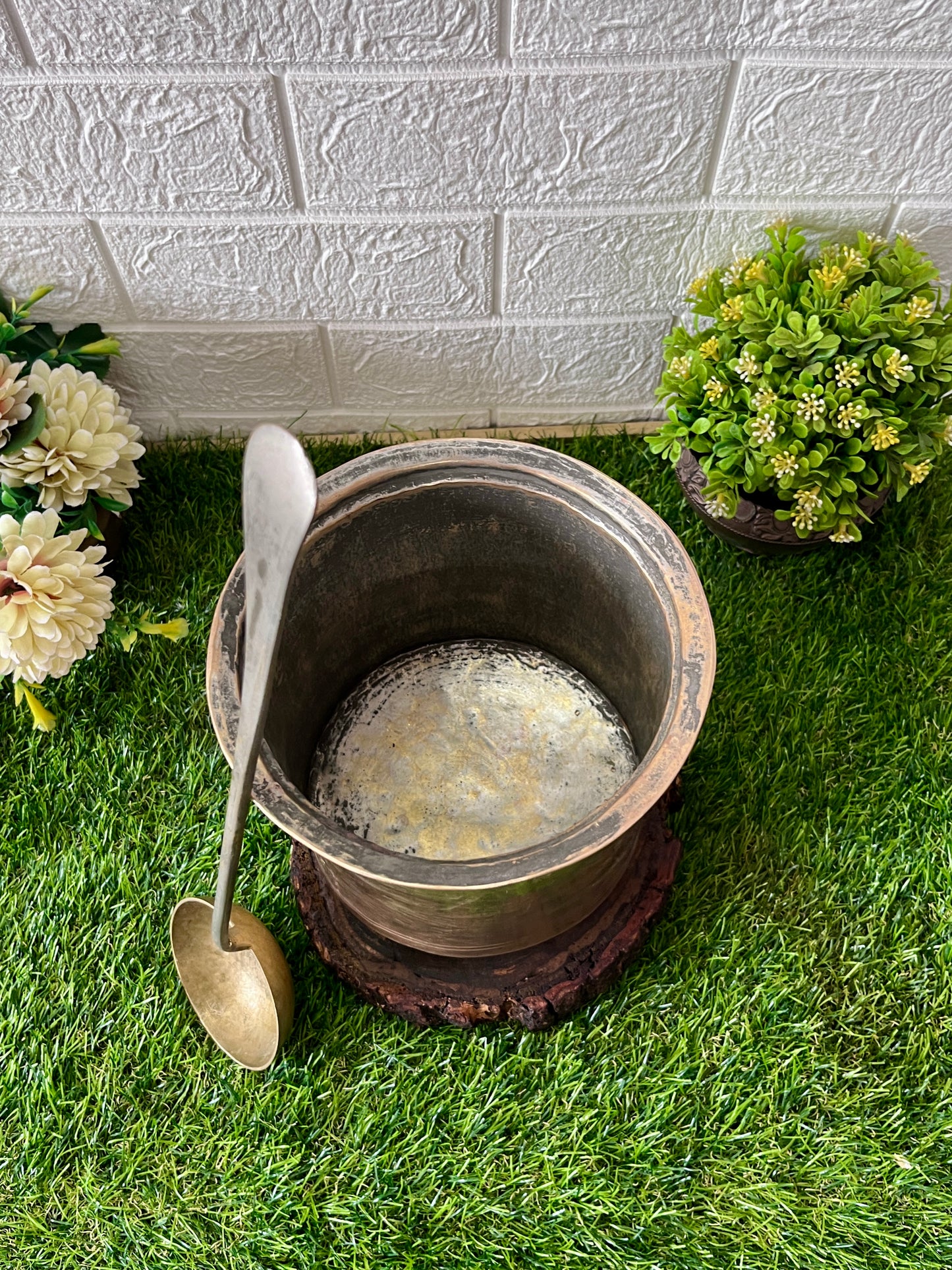 Antique Brass Long Cooking Bowl With Ladle