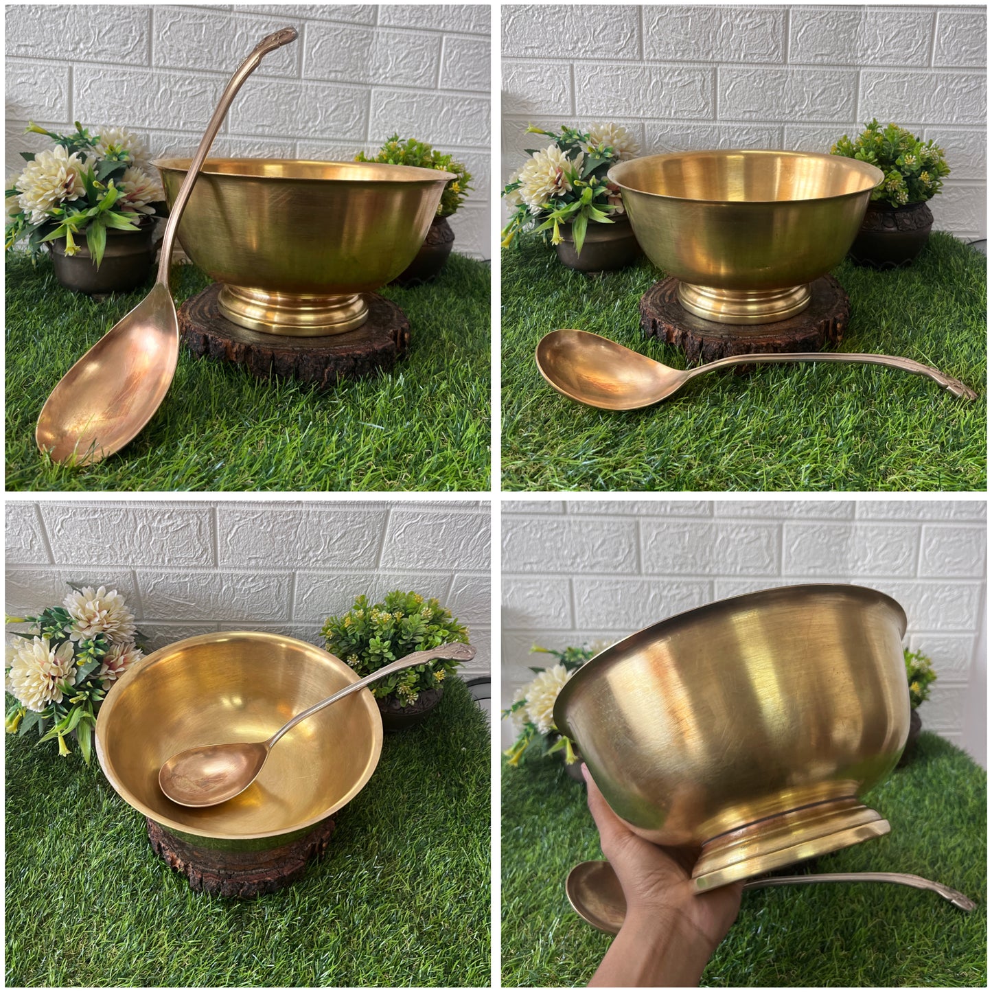 Big Brass Serving Bowl With Ladle - Antique Serving Item