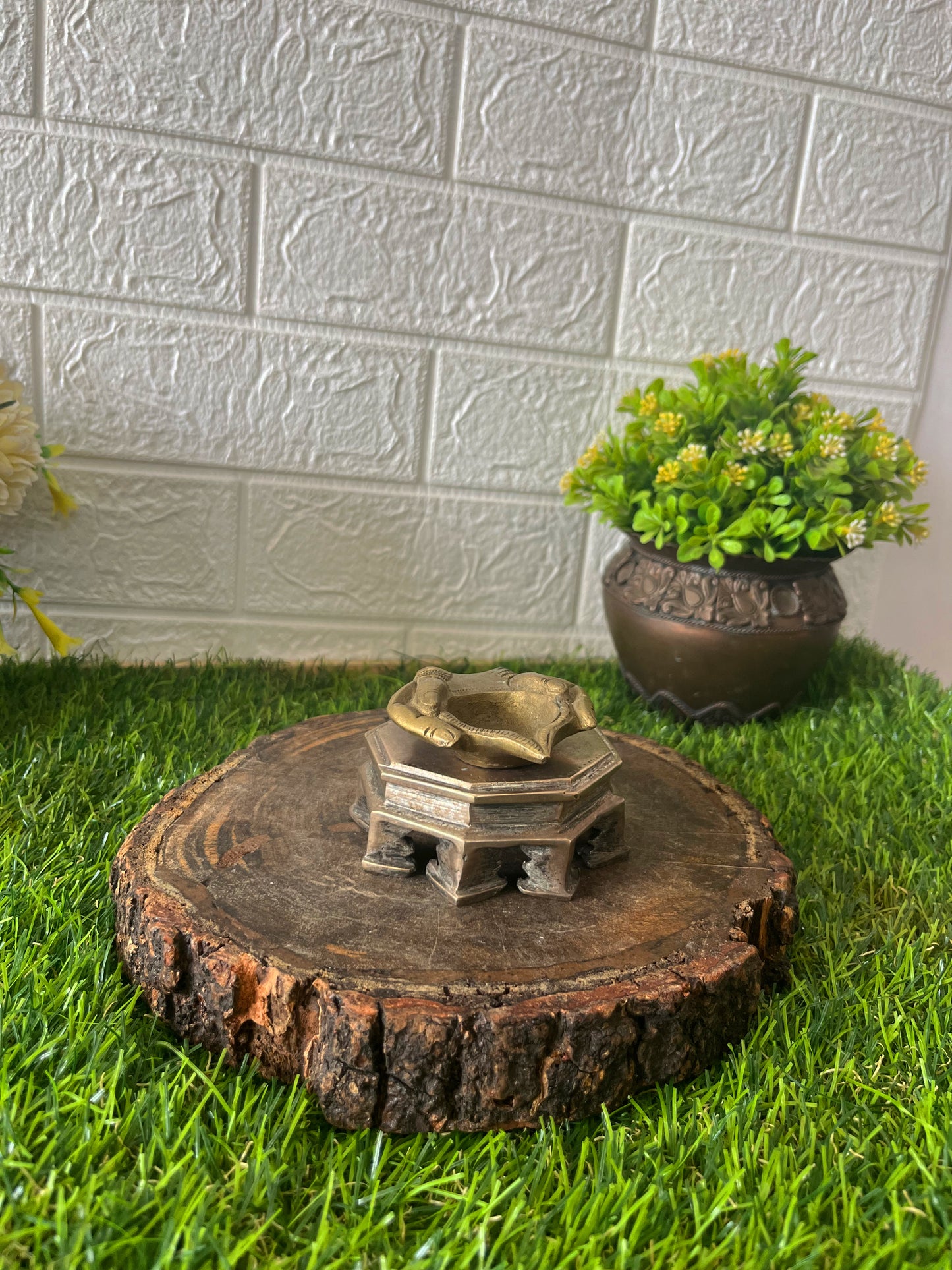 Antique Brass Small Chowki With Diya