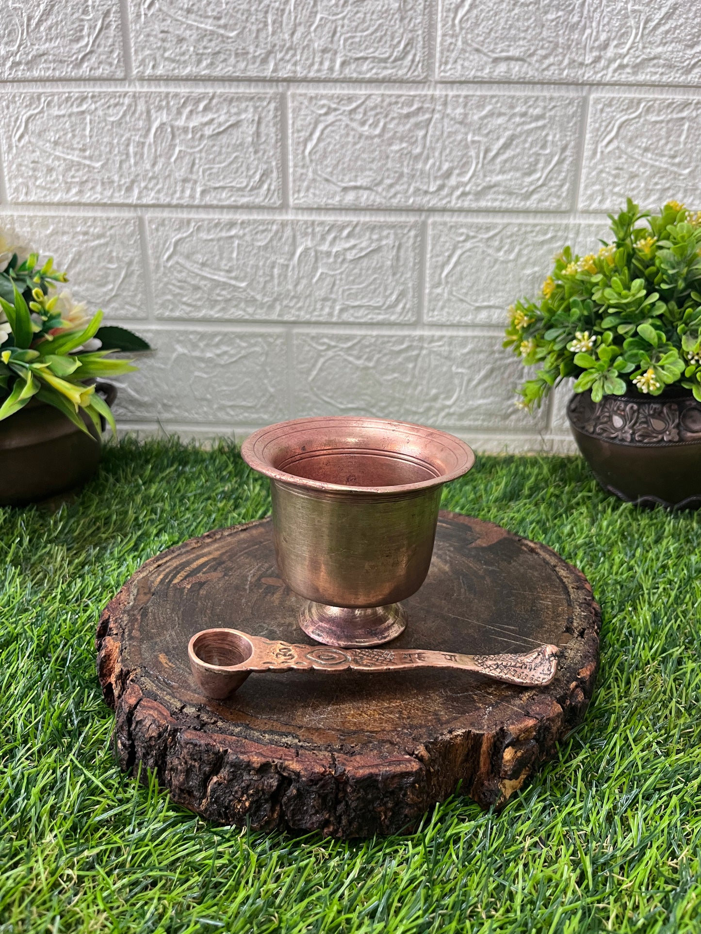 Bronze Cup With Copper Spoon - Panchpatra Set