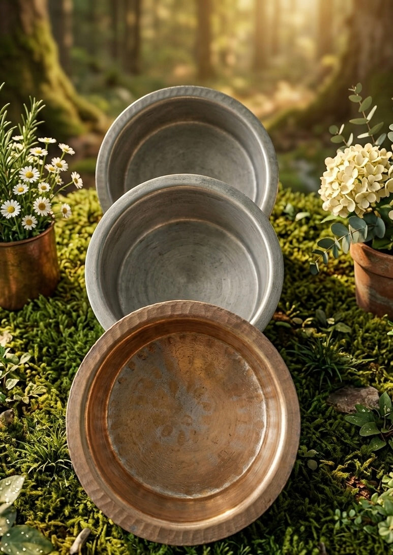 Antique Brass Tapeli Set of 3 | Pital Bhagona | Traditional Heavy Gauge Kitchen Utensil