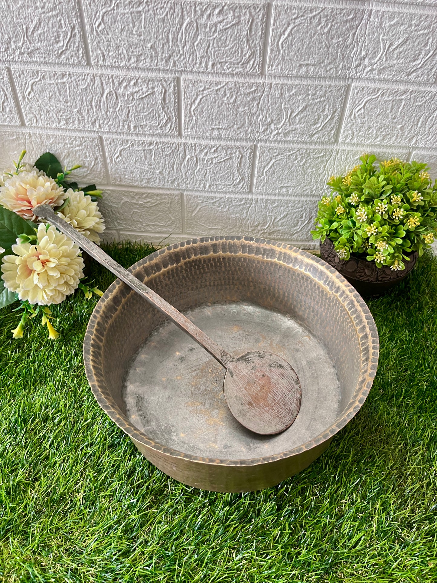 Brass Cooking Bowl & Ladle by Bombay Antiques - Antique Langadi