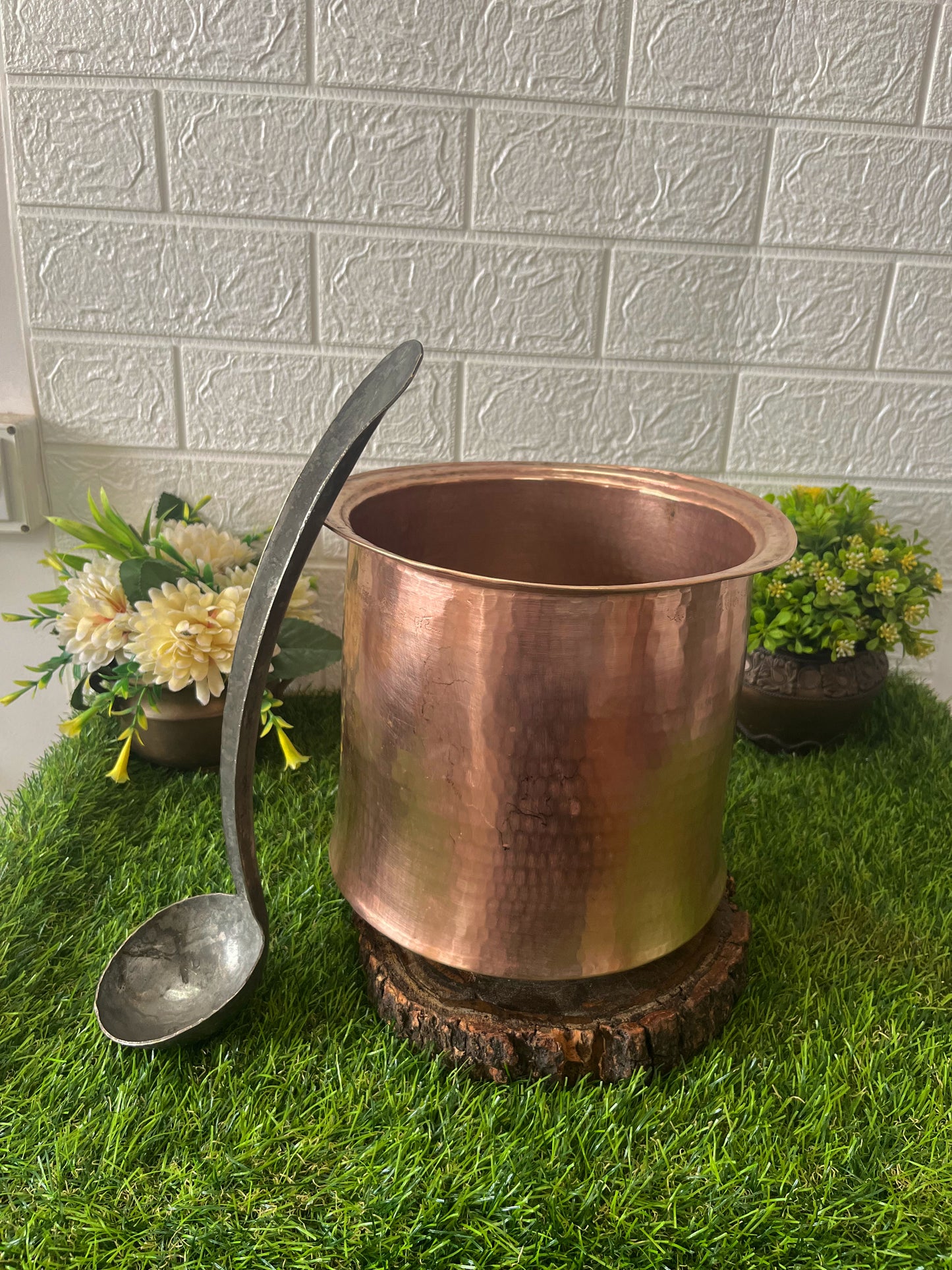 Antique Brass Long Cooking Bowl With Ladle