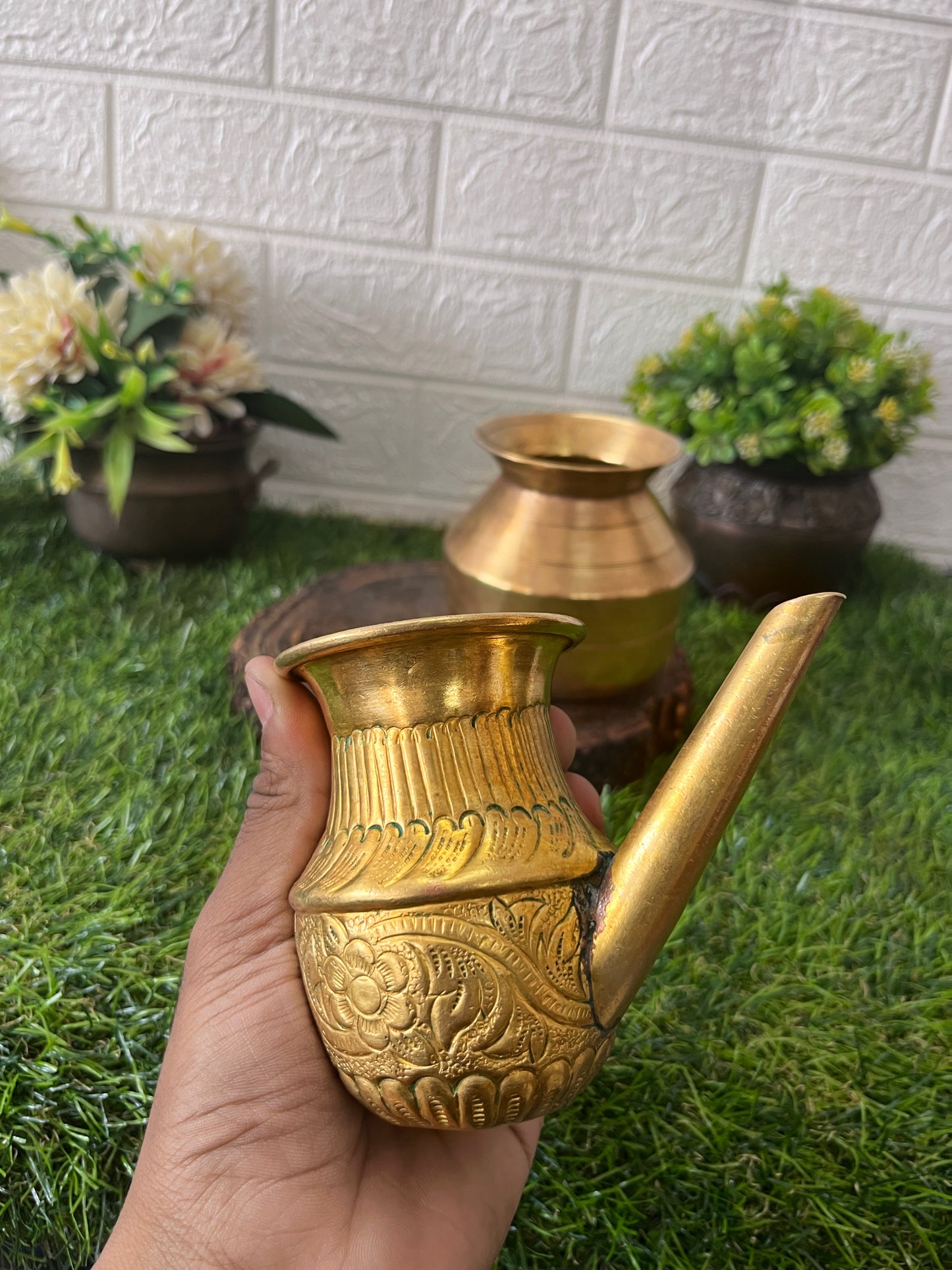 Brass Kamandalam With Kalash - Antique Lota In Pair