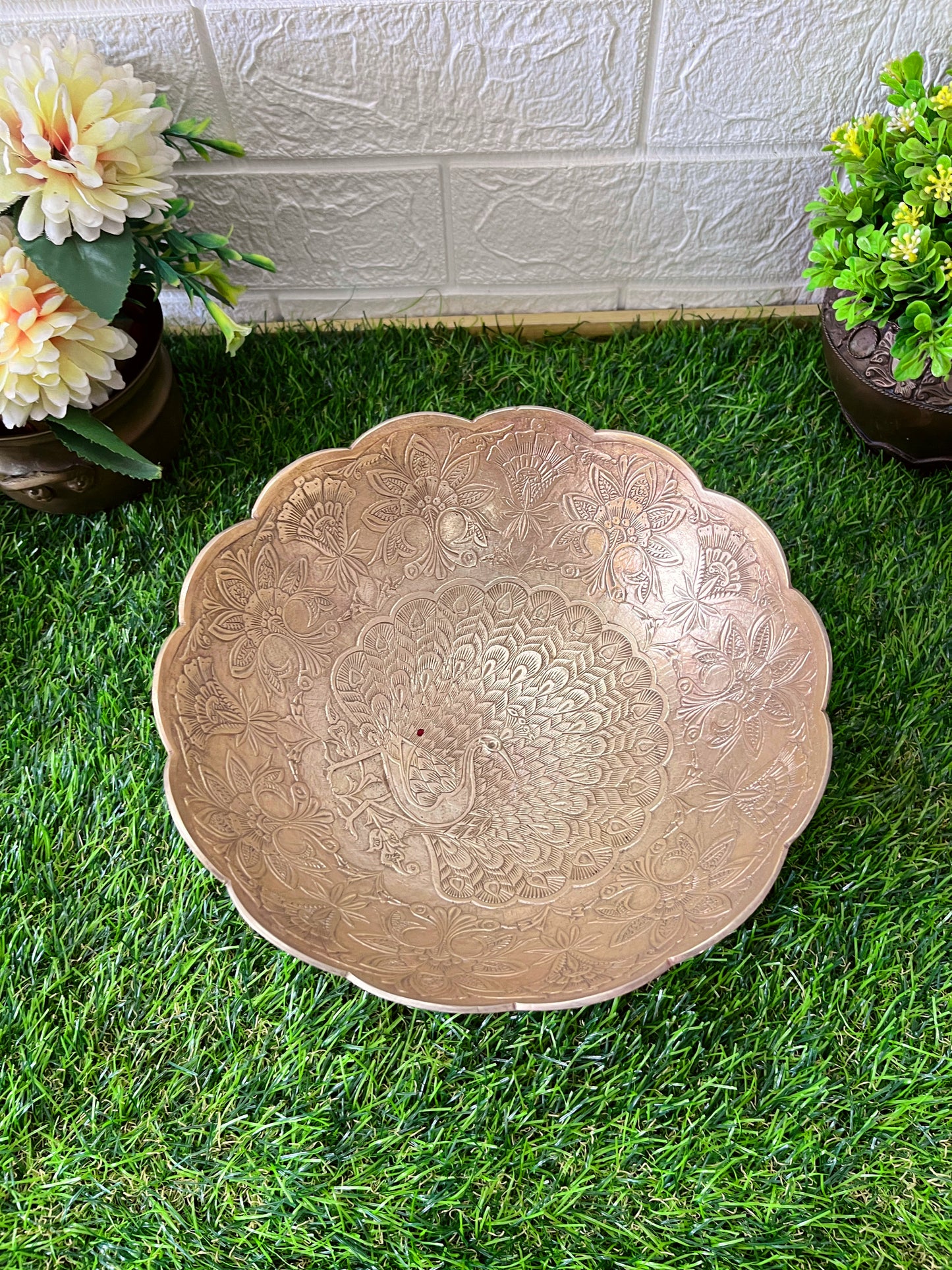 Brass Engraved Fruit Bowl - Antique Serving Item