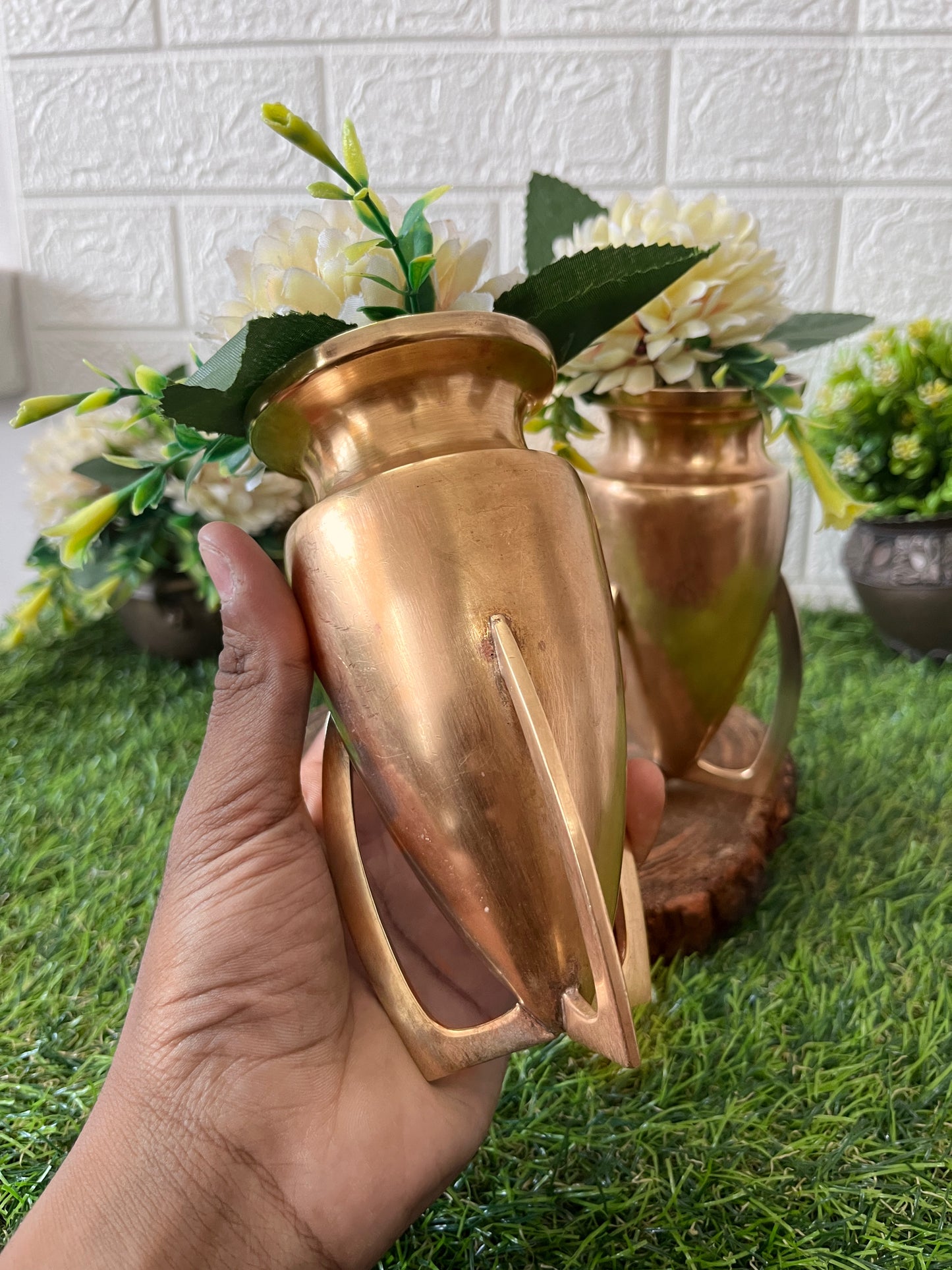 Brass Flower Vase In Pair - Antique Decor Item