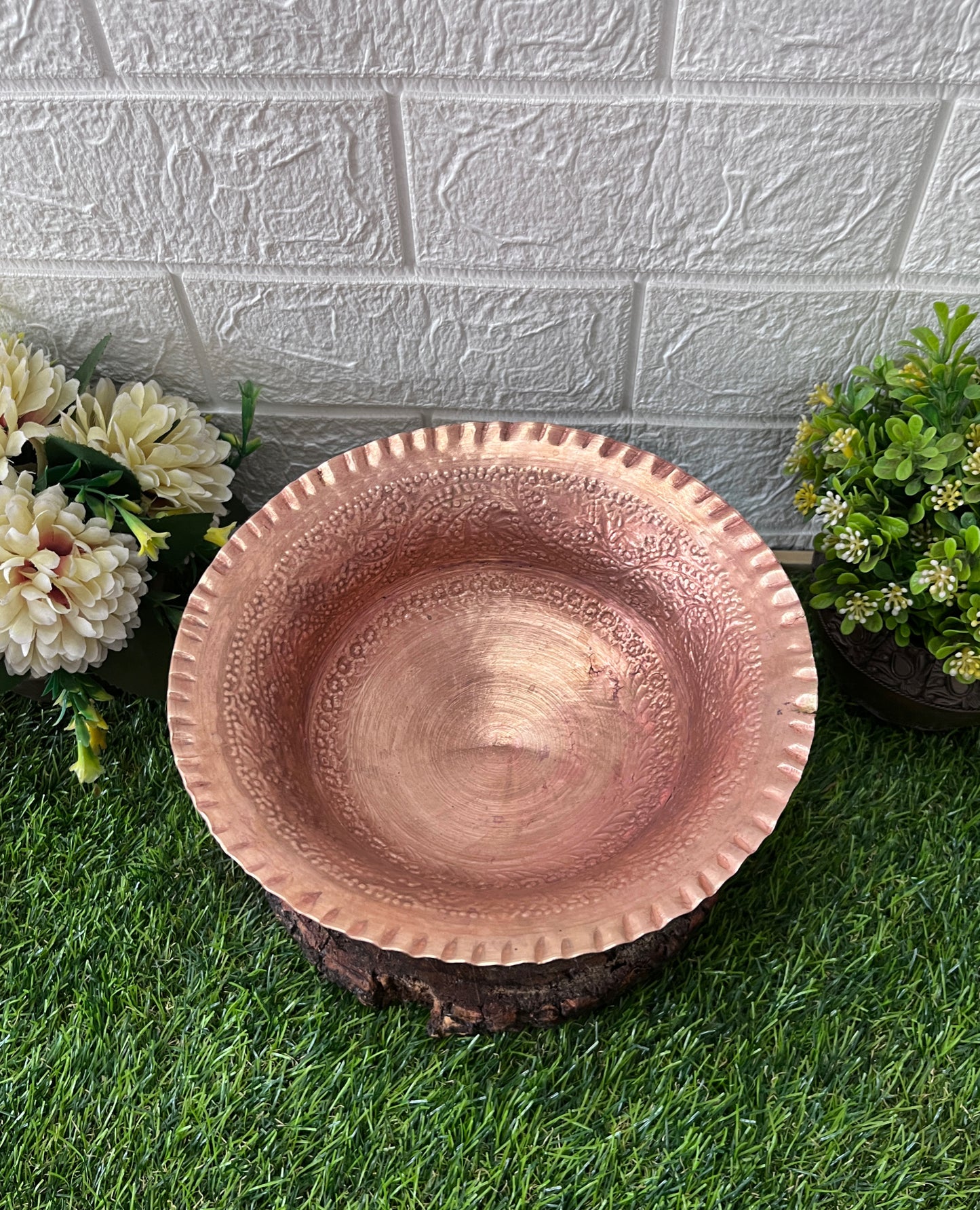 Copper Fruit Bowl - Antique Rare Engraved Thalbaan