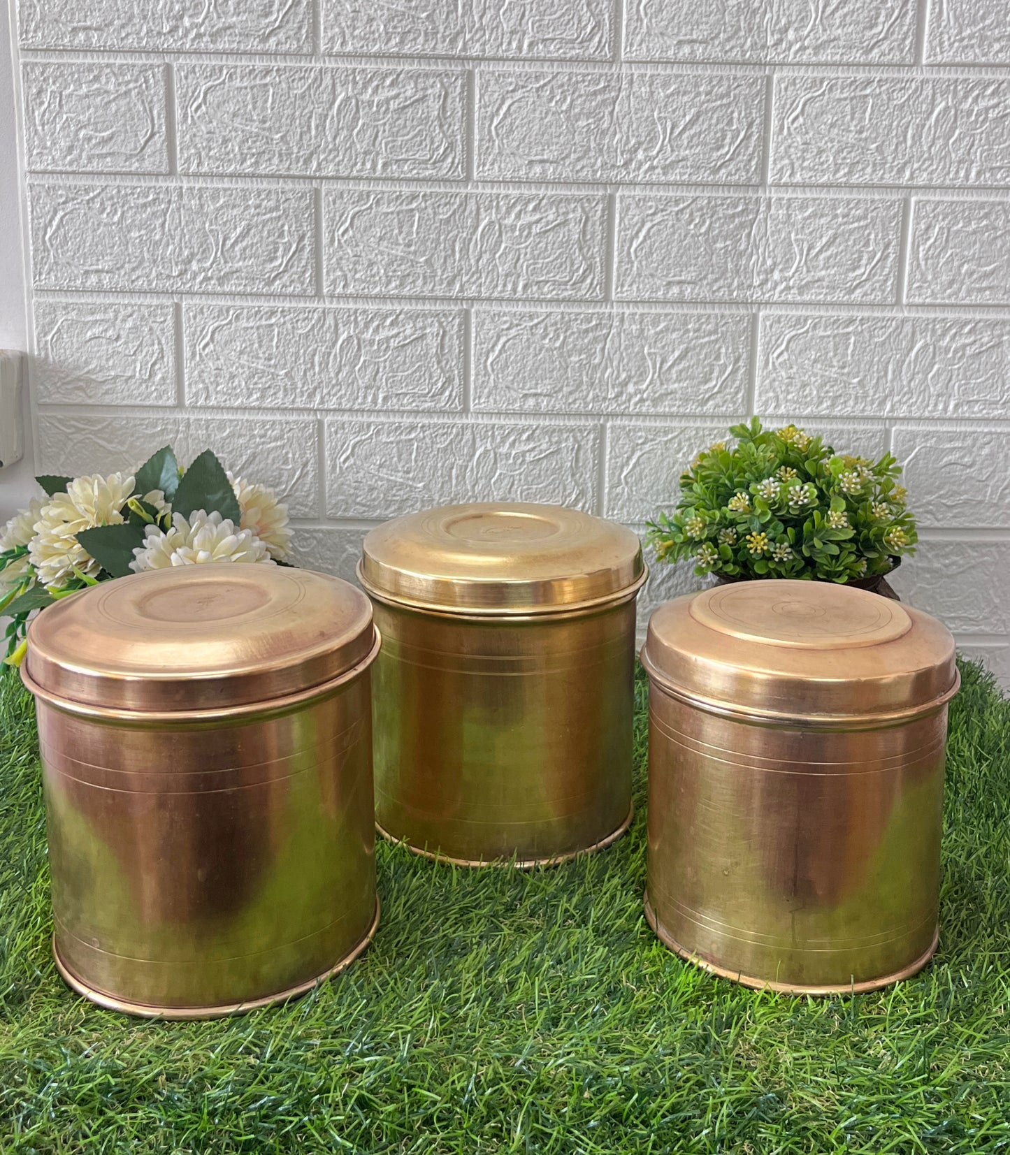 Brass Dabba In Set - Antique Storage Item