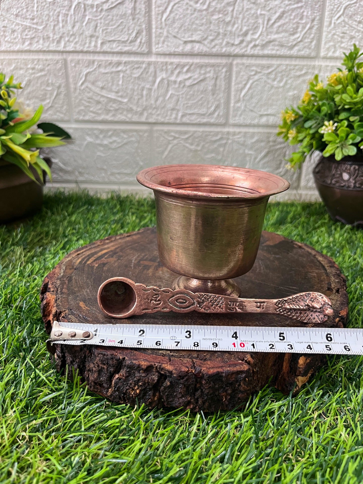 Bronze Cup With Copper Spoon - Panchpatra Set