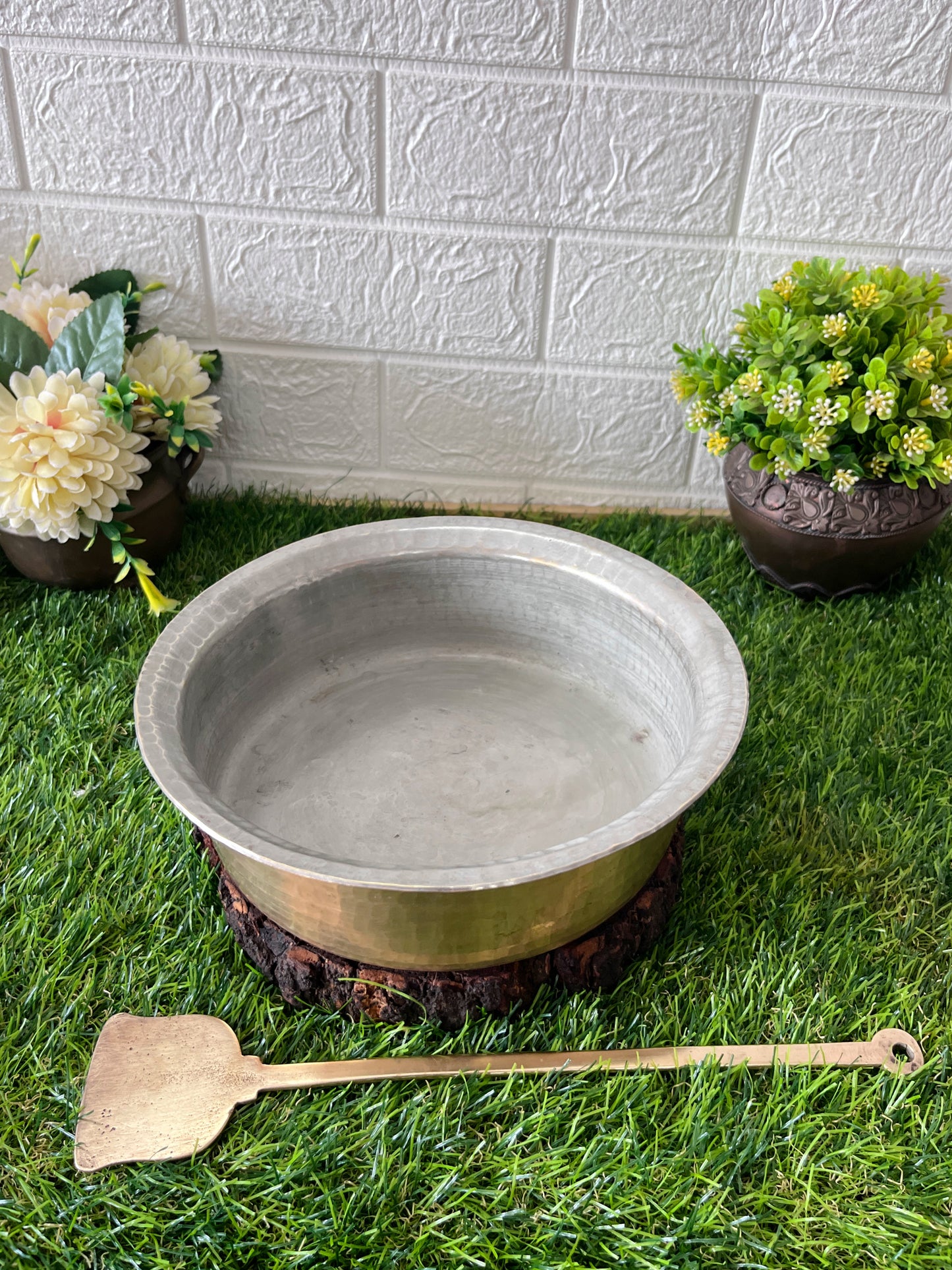 Brass Langadi With Ladle By Bombay Antiques - Antique Cooking Bowl and Spoon