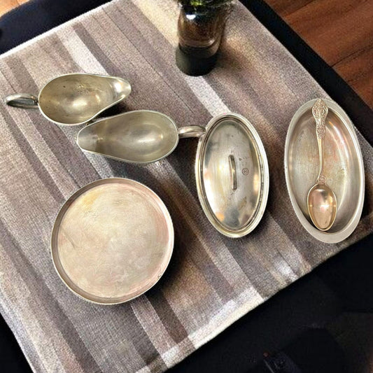 Antique Brass Serving Set | Pital Traditional Sauce Pans, Dish & Plate