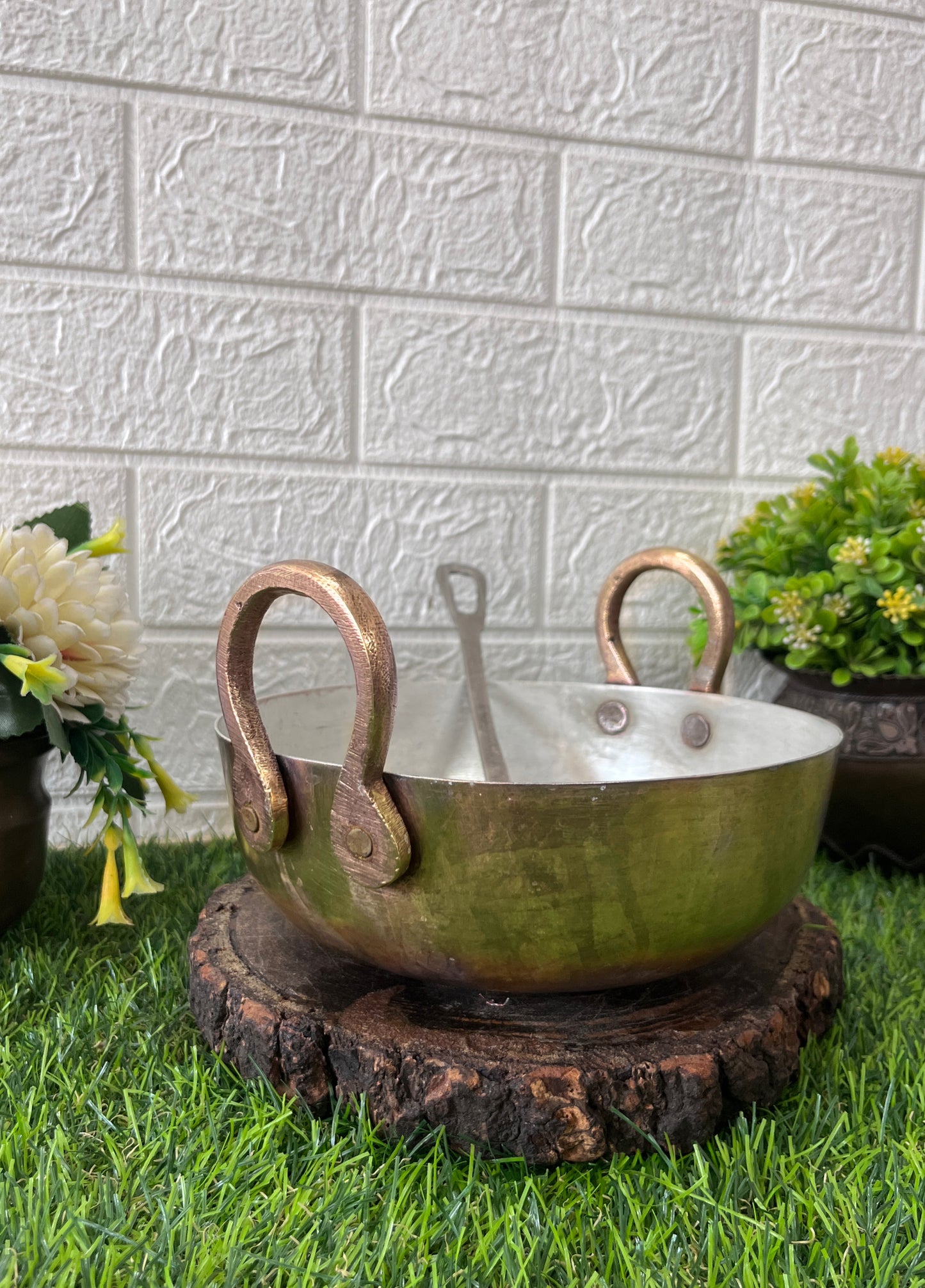 Brass Kadai With Ladle - Antique Cookware