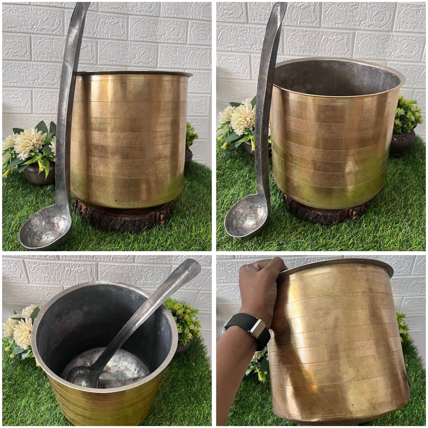 Brass Big Cooking Bowl With Ladle - Antique South Indian Design Cookware