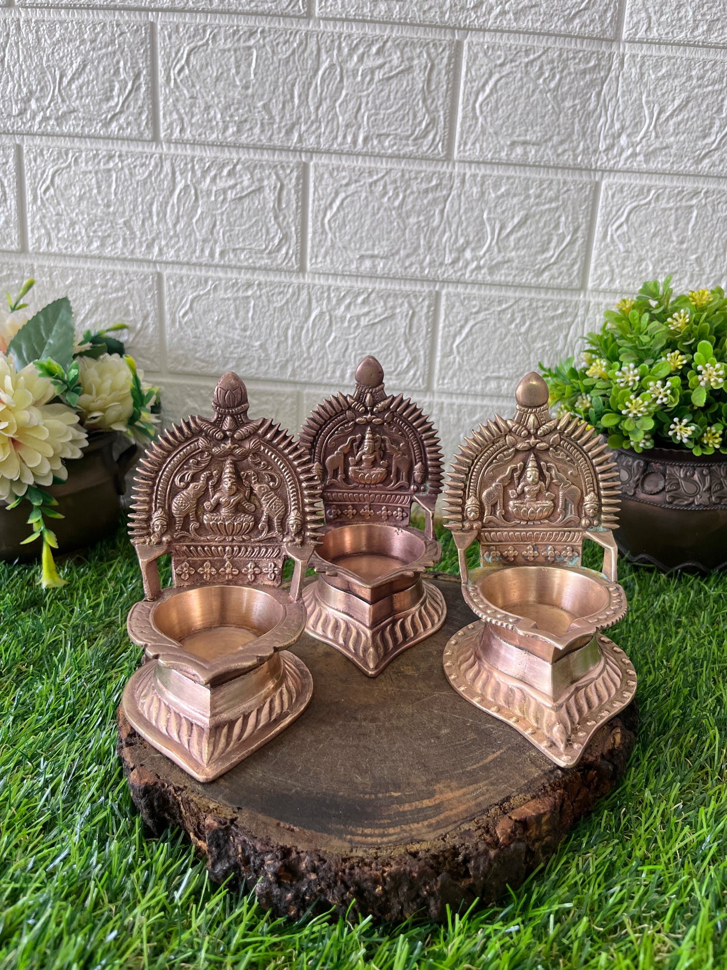 Brass Diya - Antique Brass Engraved Diya Set Of 3