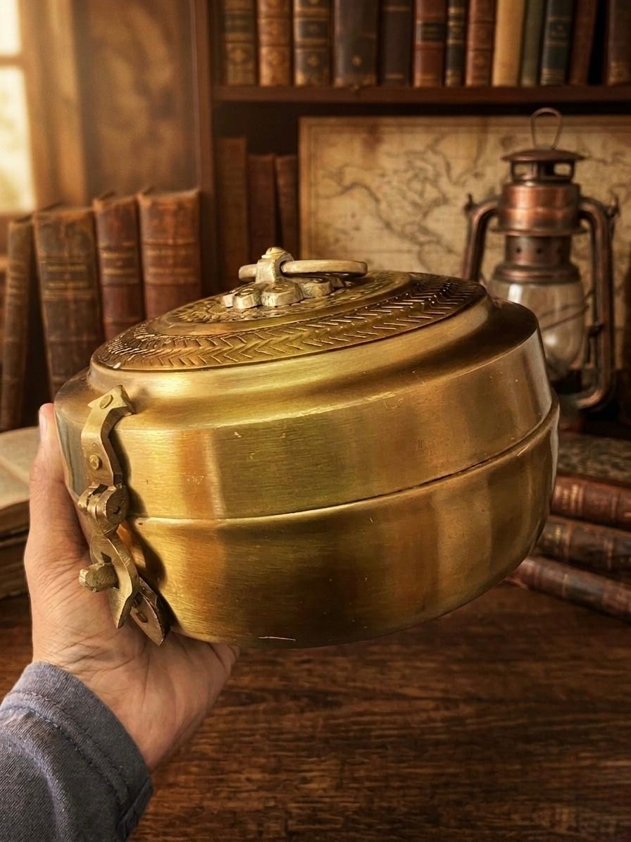 Brass Vintage Kadi Dabba With Lock - Bombay Antique Approved - Bombay Antiques