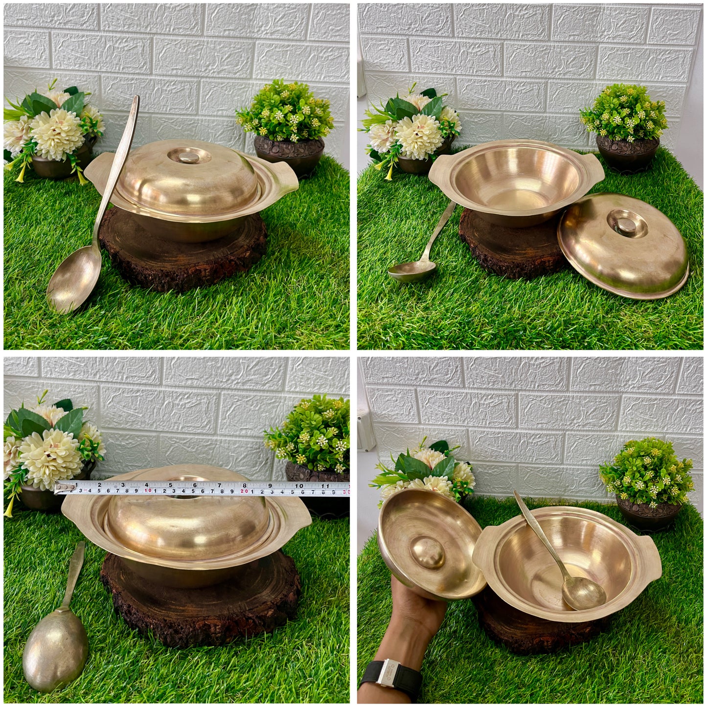 Antique Brass Serving Bowl With Spoon