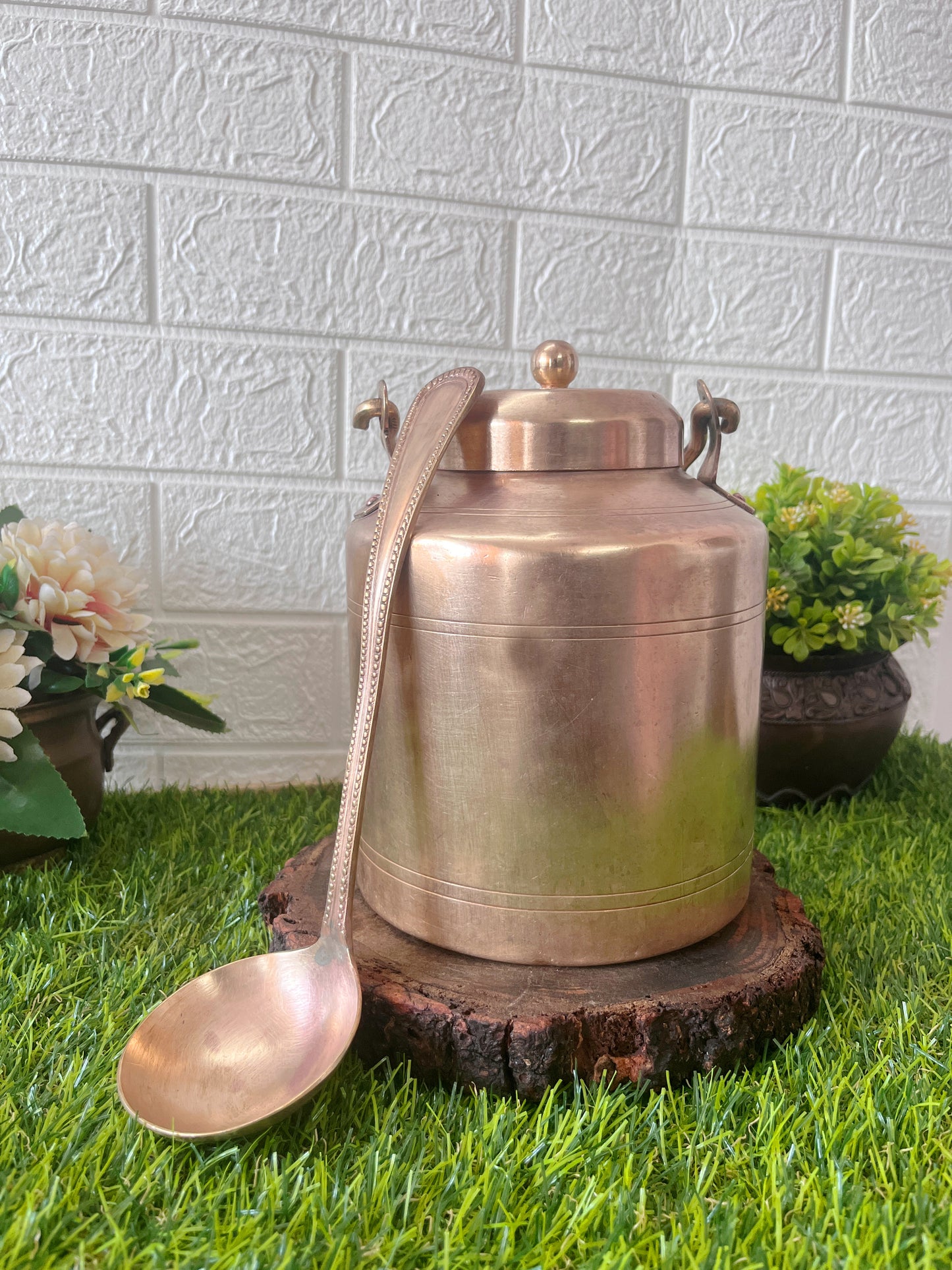 Brass Storage Can With ladle - Antique Storage kettle With Spoon And Lid