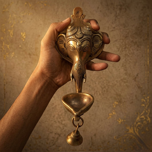 Antique Brass Wall Hanging Diya with Bell | Traditional Décor & Heritage Style