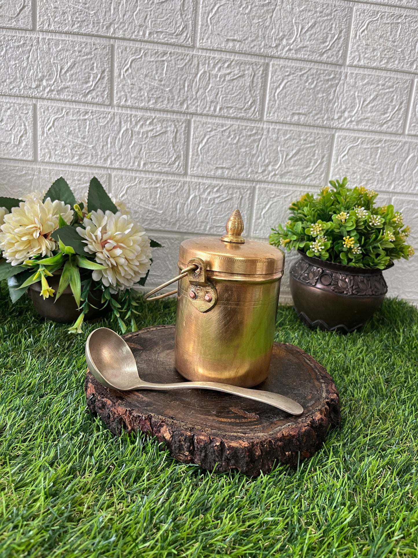 Brass Can With Lid And Spoon - Antique Storage Item