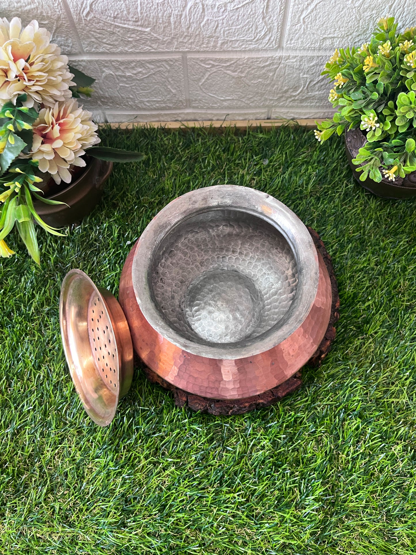 Copper Cooking Bowl With Brass Lid - Antique Cookware