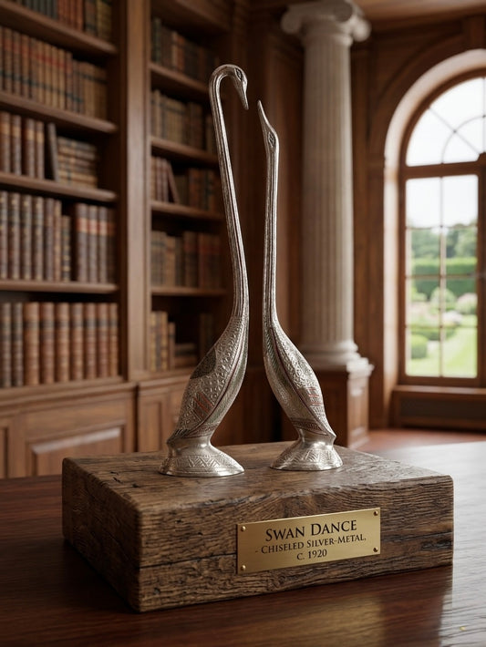 Antique Brass Silver Coated Swan Pair