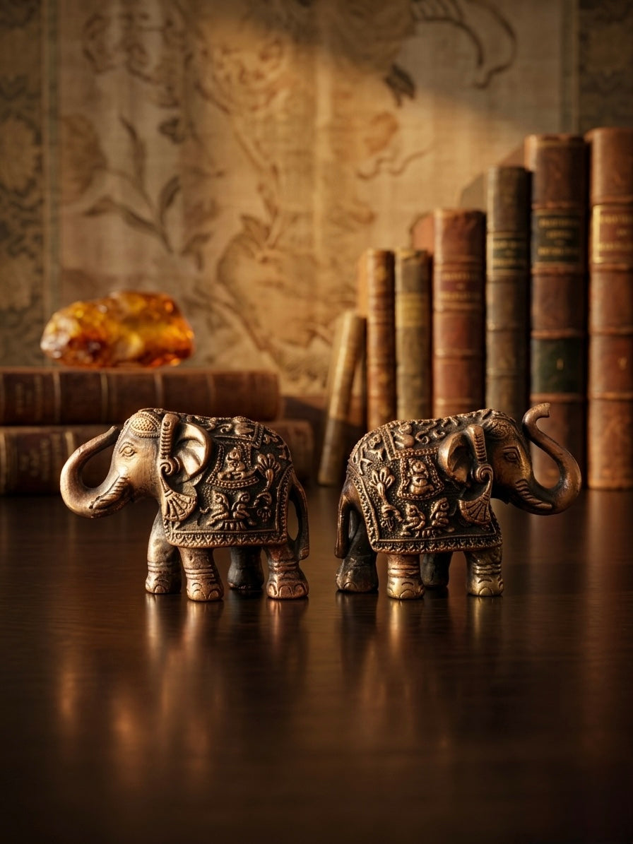 Brass Elephant - Antique Small Elephant In Pair