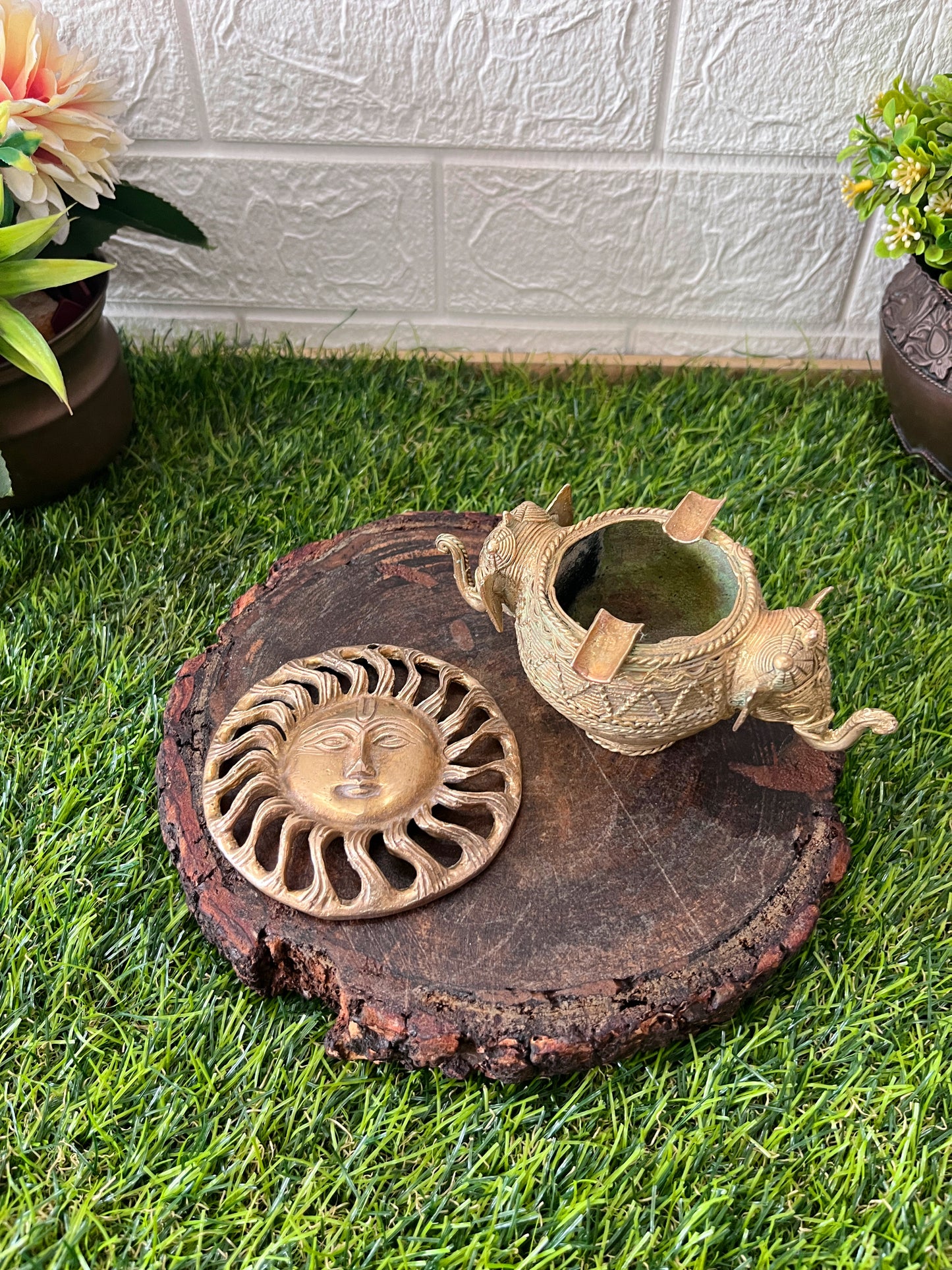 Brass Elephant Bowl And Surya In Pair - Antique Decors