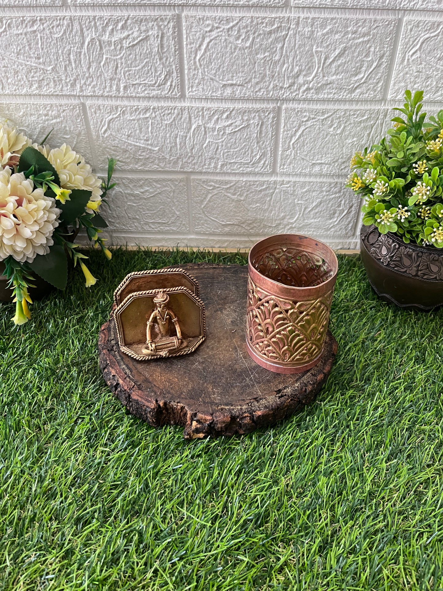 Brass Tissue And Copper Pen Holder In Pair - Antique Decors