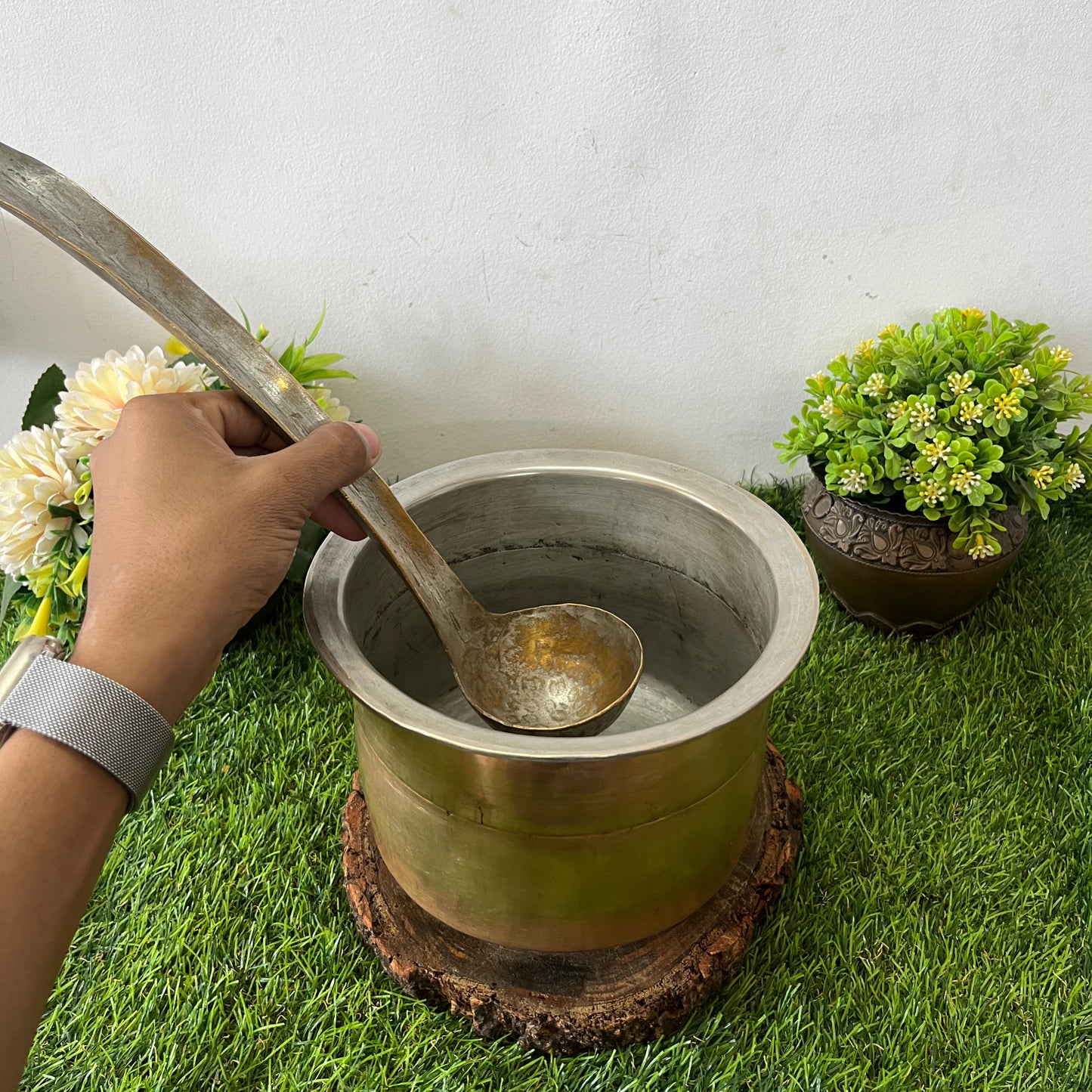 Brass Cooking Bowl & Ladle by Bombay Antiques - Antique Patila