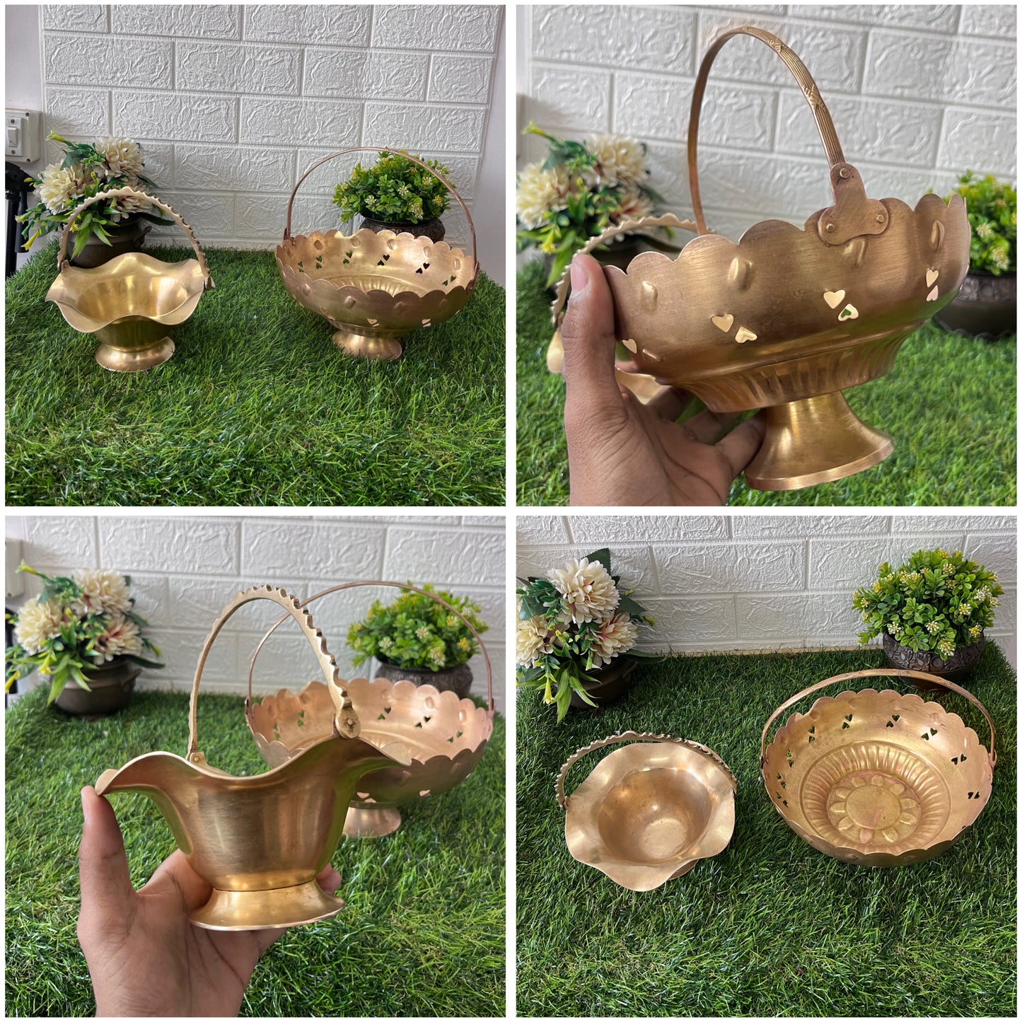 Brass Padi in Pair- Antique Flower Basket