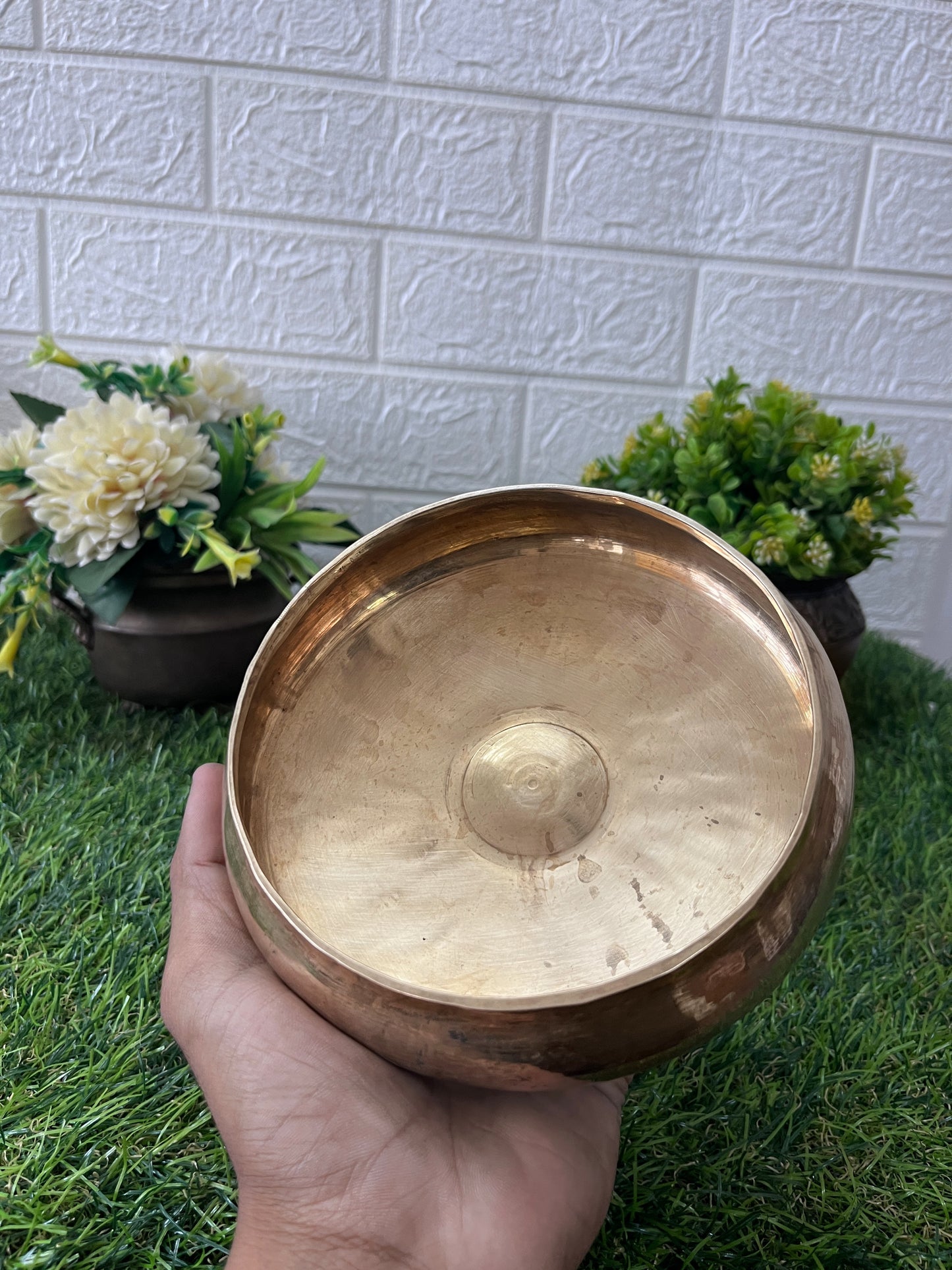 Bronze Urli With Diya Pair - Antique Kaansa Bowl With Oil Lamp