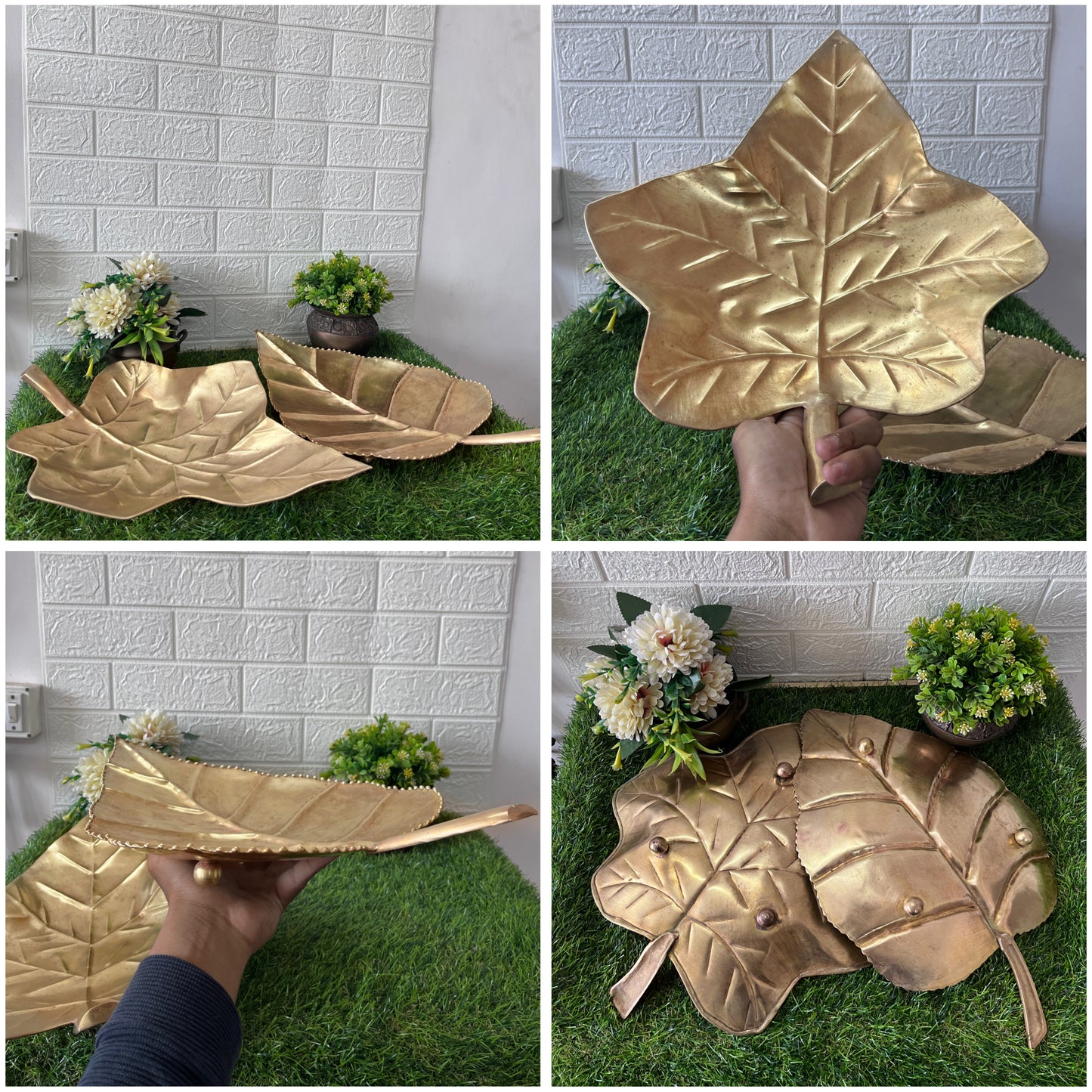 Big Brass Leaf Trays In Pair - Antique Serving Item