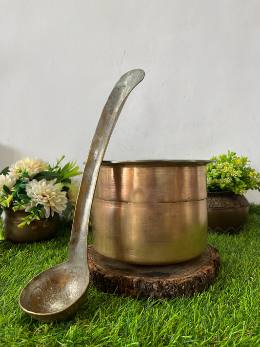 Brass Cooking Bowl & Ladle by Bombay Antiques - Antique Patila