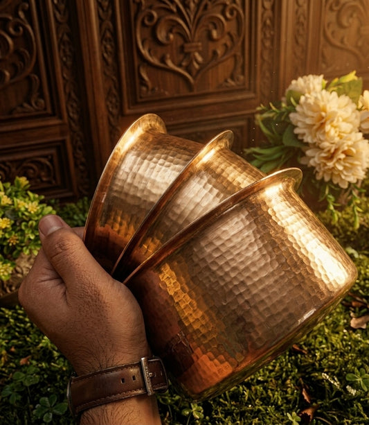 Antique Brass Tapeli Set of 3 | Pital Bhagona | Traditional Heavy Gauge Kitchen Utensil