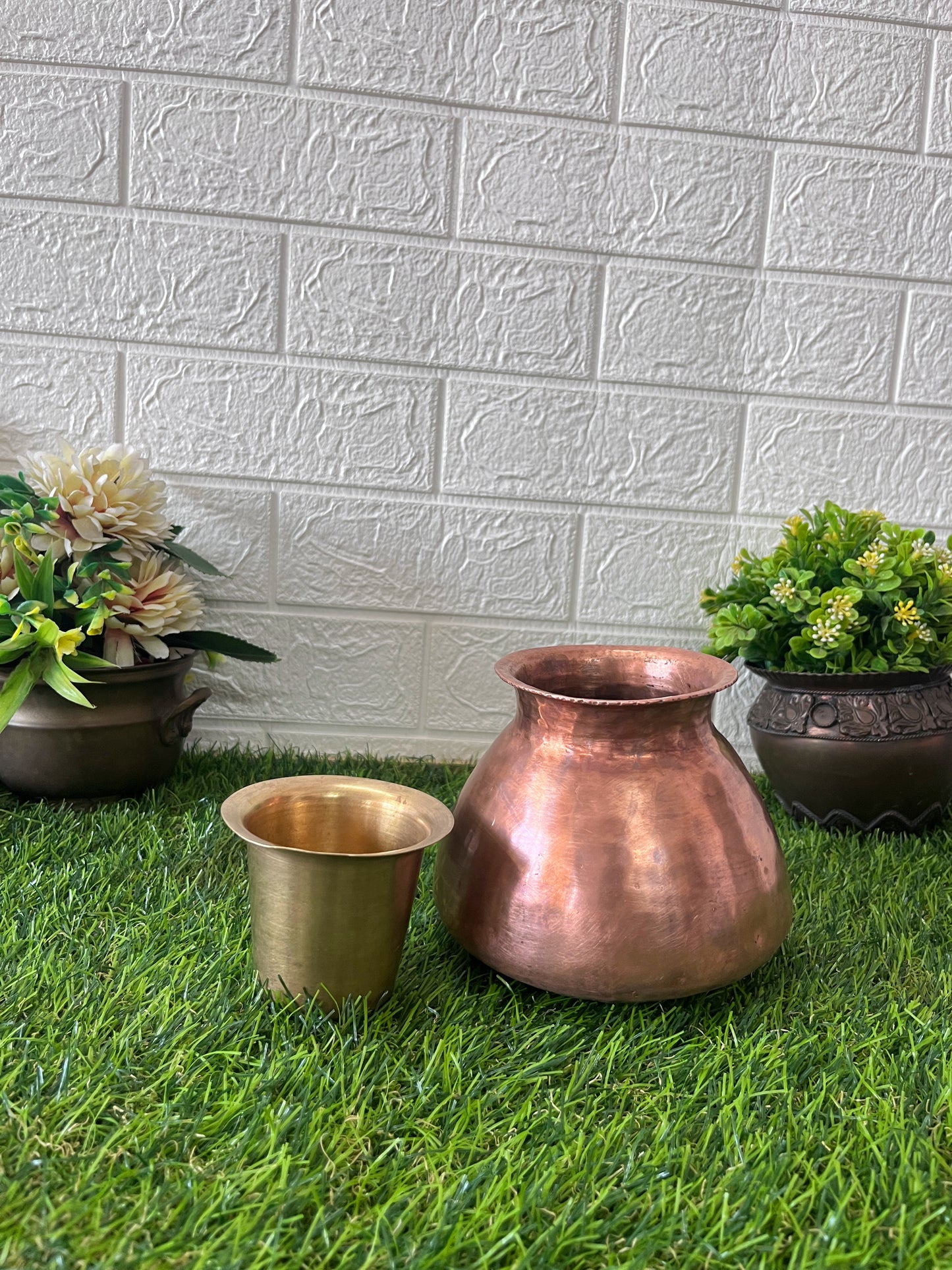 Copper Kalash With Brass Glass - Antique Rare Shape Lota