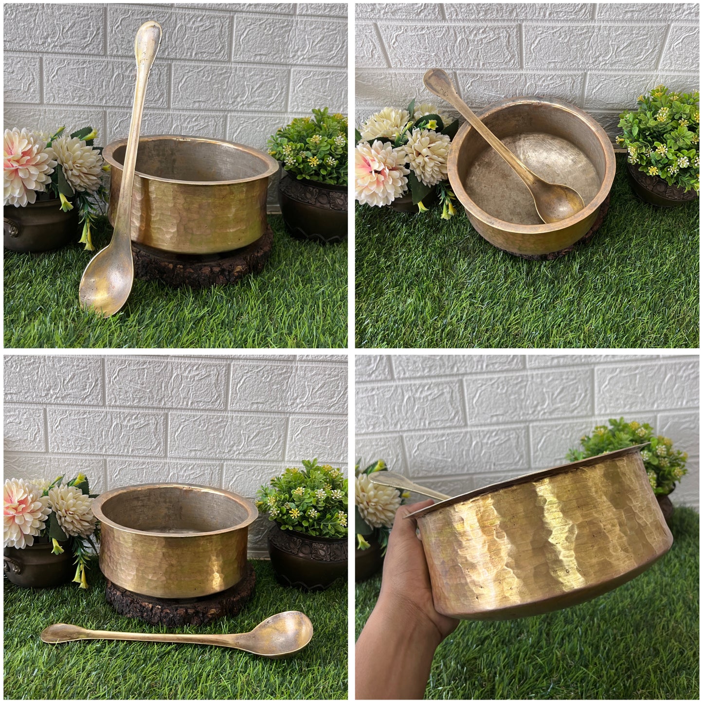 Brass Cooking Bowl With Ladle - Antique Cookware